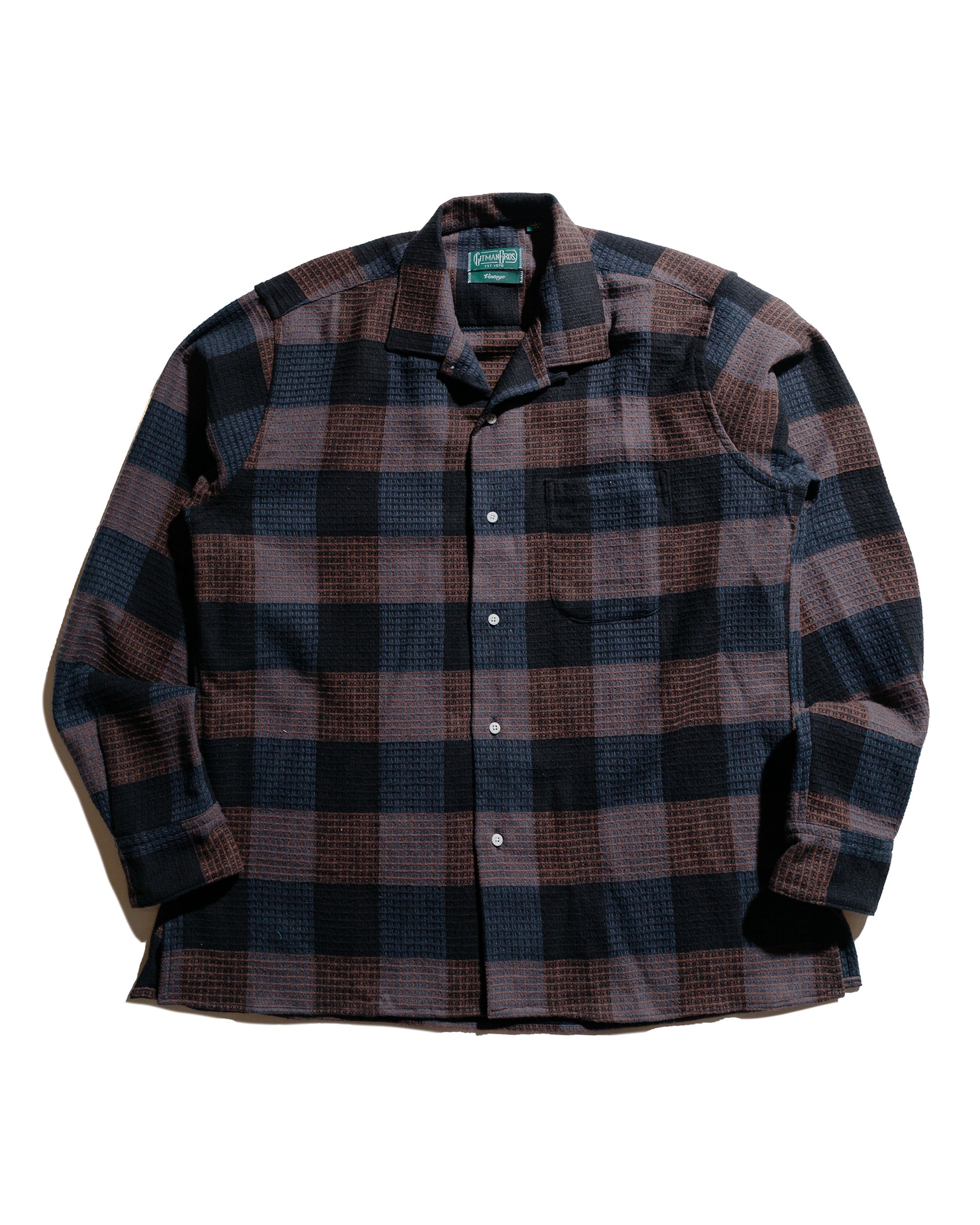 lost & found Gitman Vintage Bros. Gitman Vintage Bros. Black Brushed Waffle Check Camp Shirt
