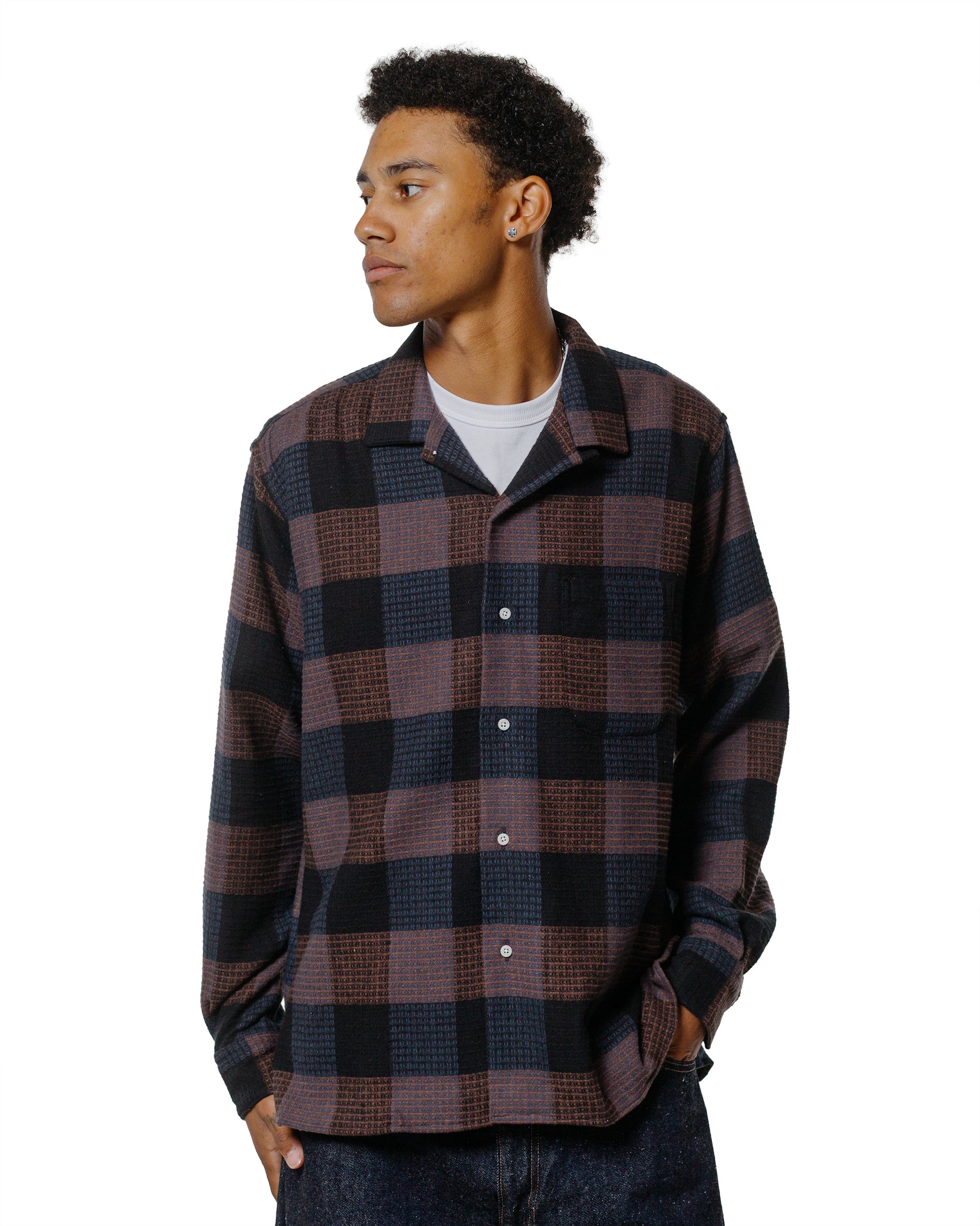 lost & found Gitman Vintage Bros. Gitman Vintage Bros. Black Brushed Waffle Check Camp Shirt