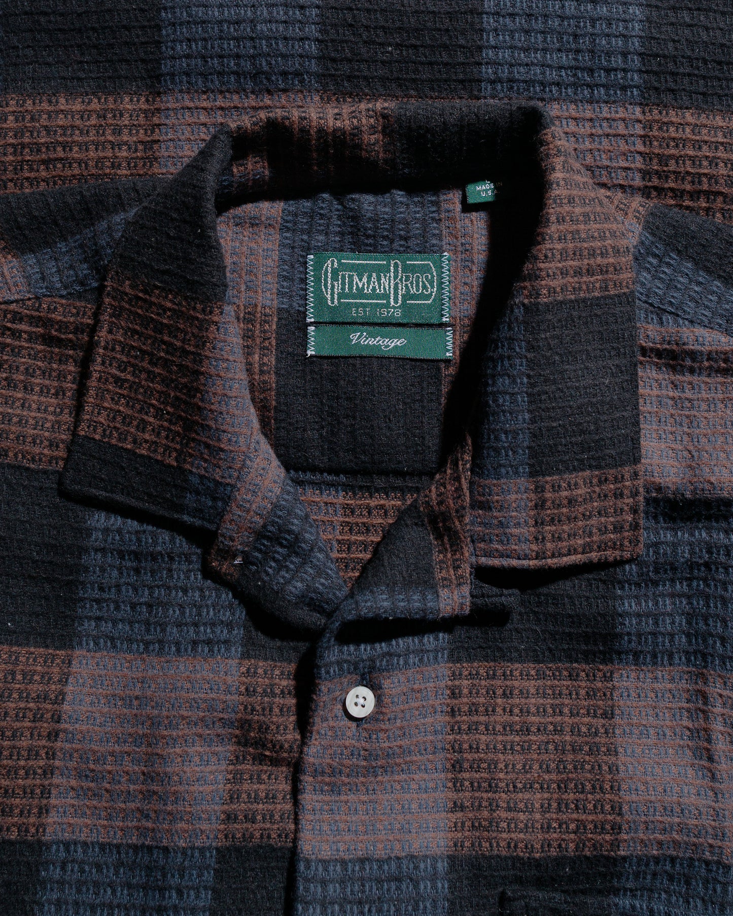 lost & found Gitman Vintage Bros. Gitman Vintage Bros. Black Brushed Waffle Check Camp Shirt