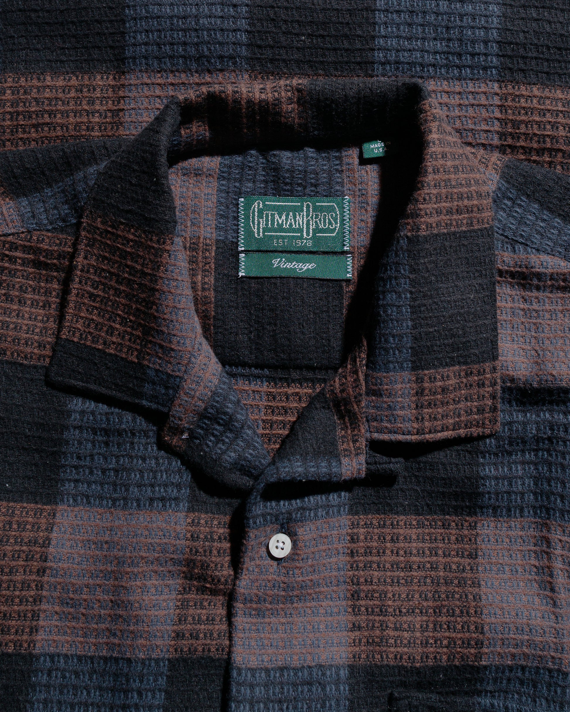 lost & found Gitman Vintage Bros. Gitman Vintage Bros. Black Brushed Waffle Check Camp Shirt