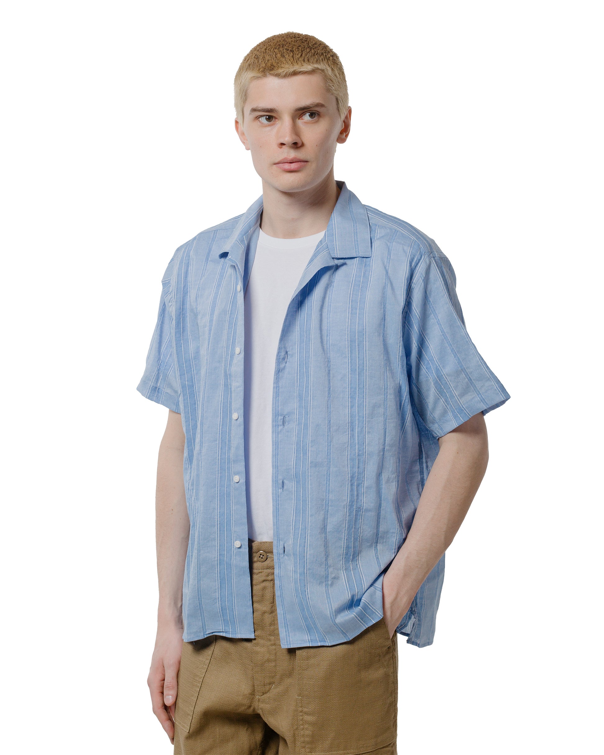 lost & found Gitman Vintage Bros. Gitman Vintage Bros. Blue Japanese Dobby Stripe Camp Shirt