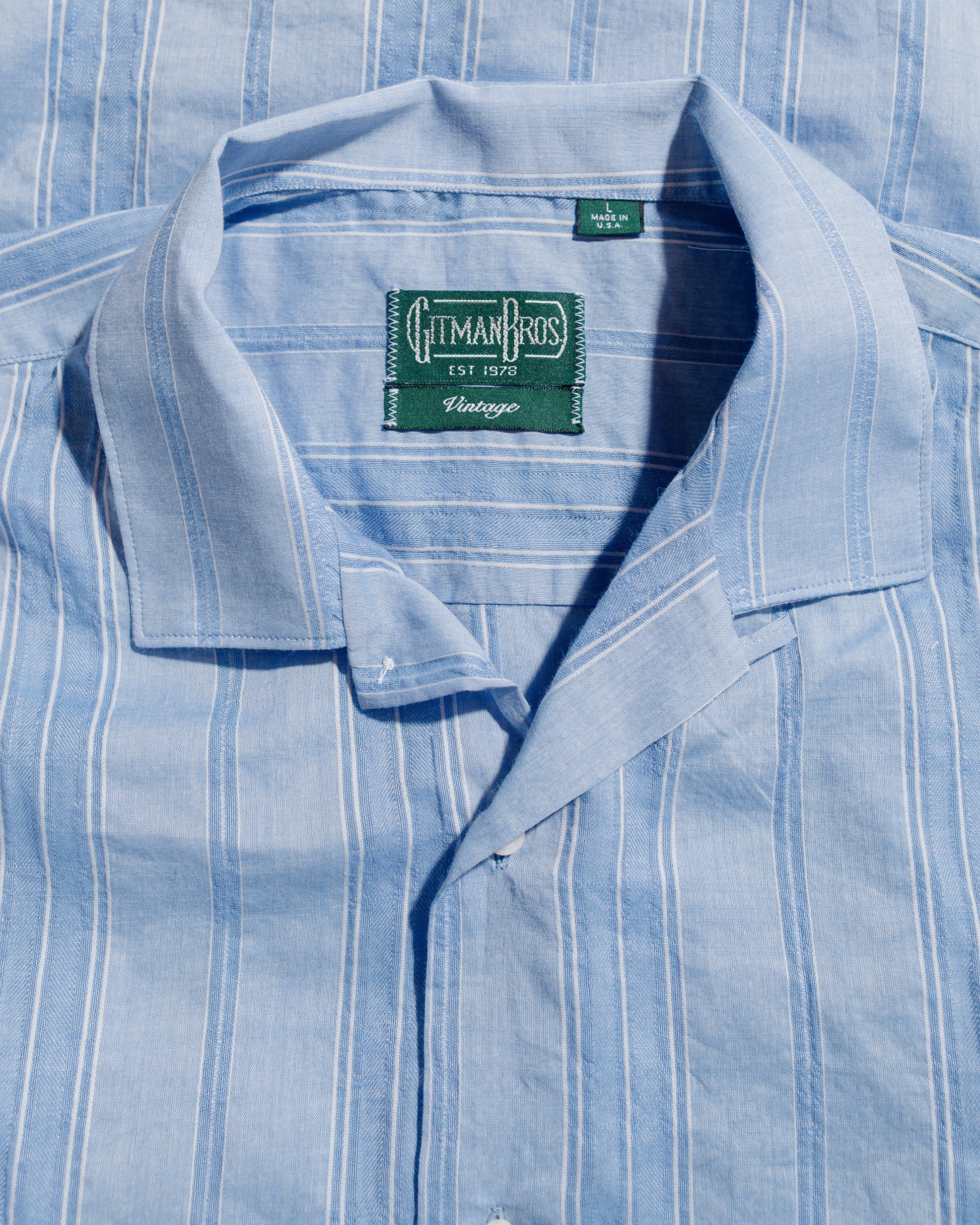 lost & found Gitman Vintage Bros. Gitman Vintage Bros. Blue Japanese Dobby Stripe Camp Shirt