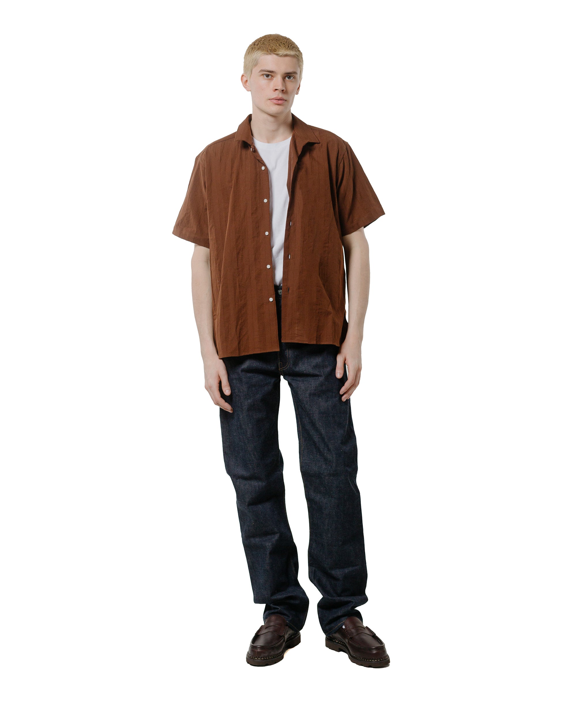 lost & found Gitman Vintage Bros. Gitman Vintage Bros. Brown Dobby Stripe Camp Shirt