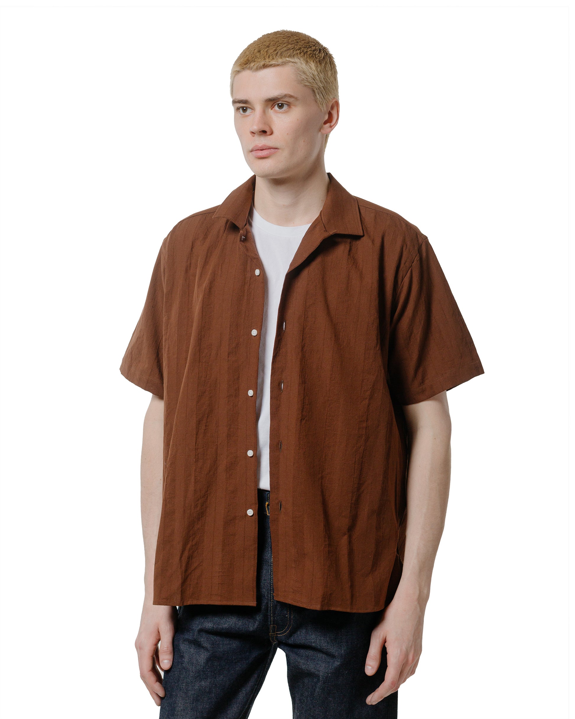 lost & found Gitman Vintage Bros. Gitman Vintage Bros. Brown Dobby Stripe Camp Shirt