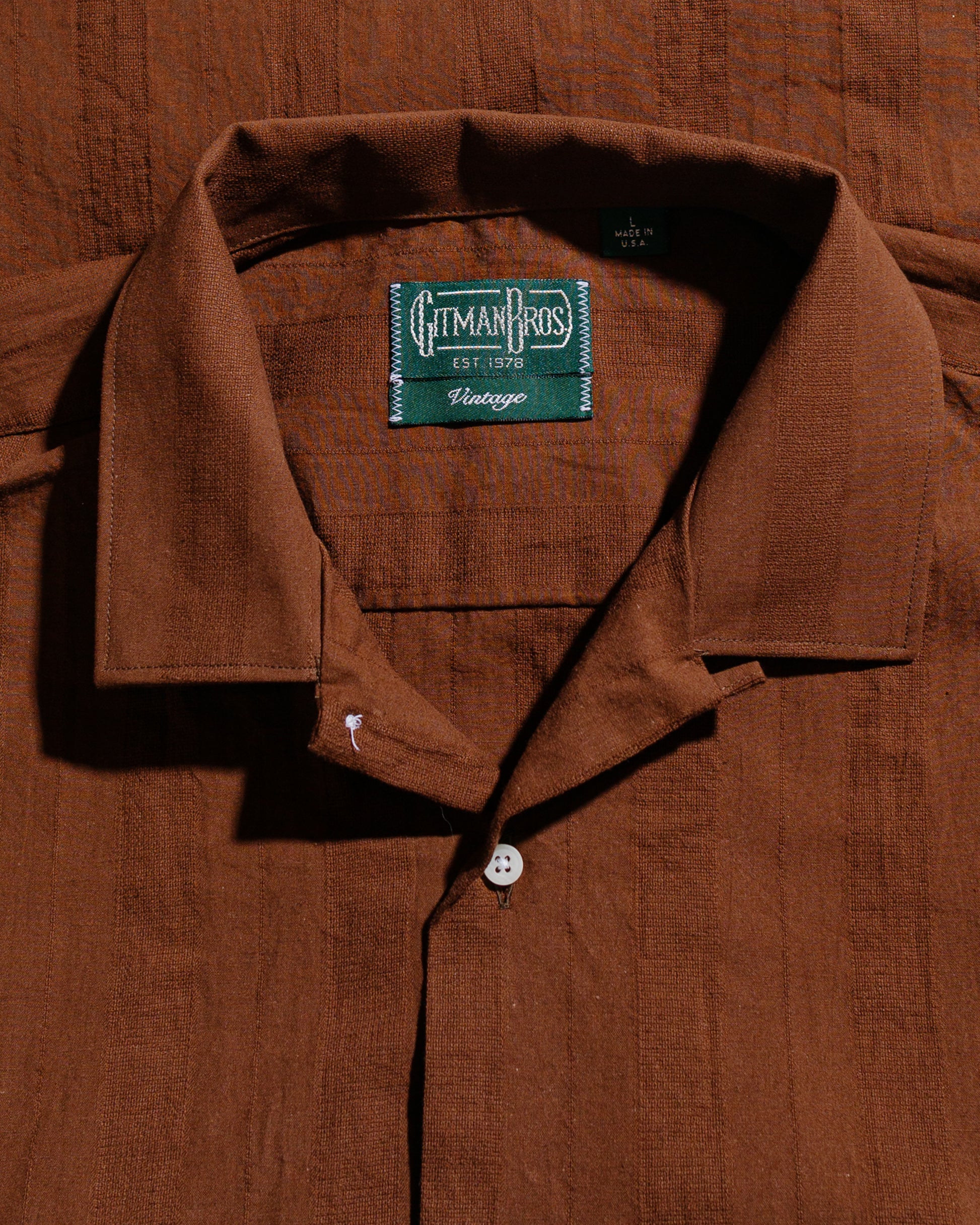 lost & found Gitman Vintage Bros. Gitman Vintage Bros. Brown Dobby Stripe Camp Shirt