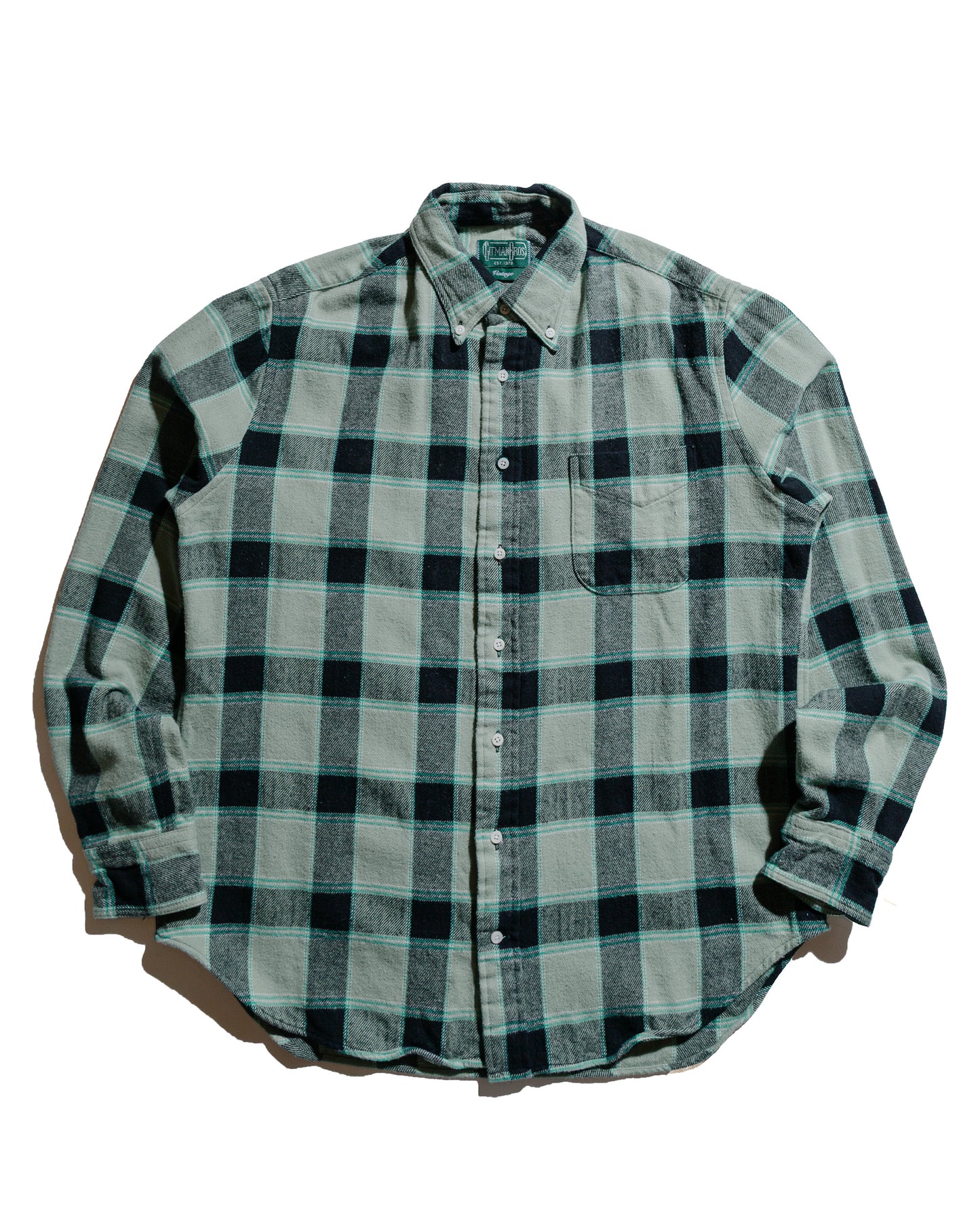 lost & found Gitman Vintage Bros. Gitman Vintage Bros. Celeste Green/Black Brushed Winter Madras Shirt