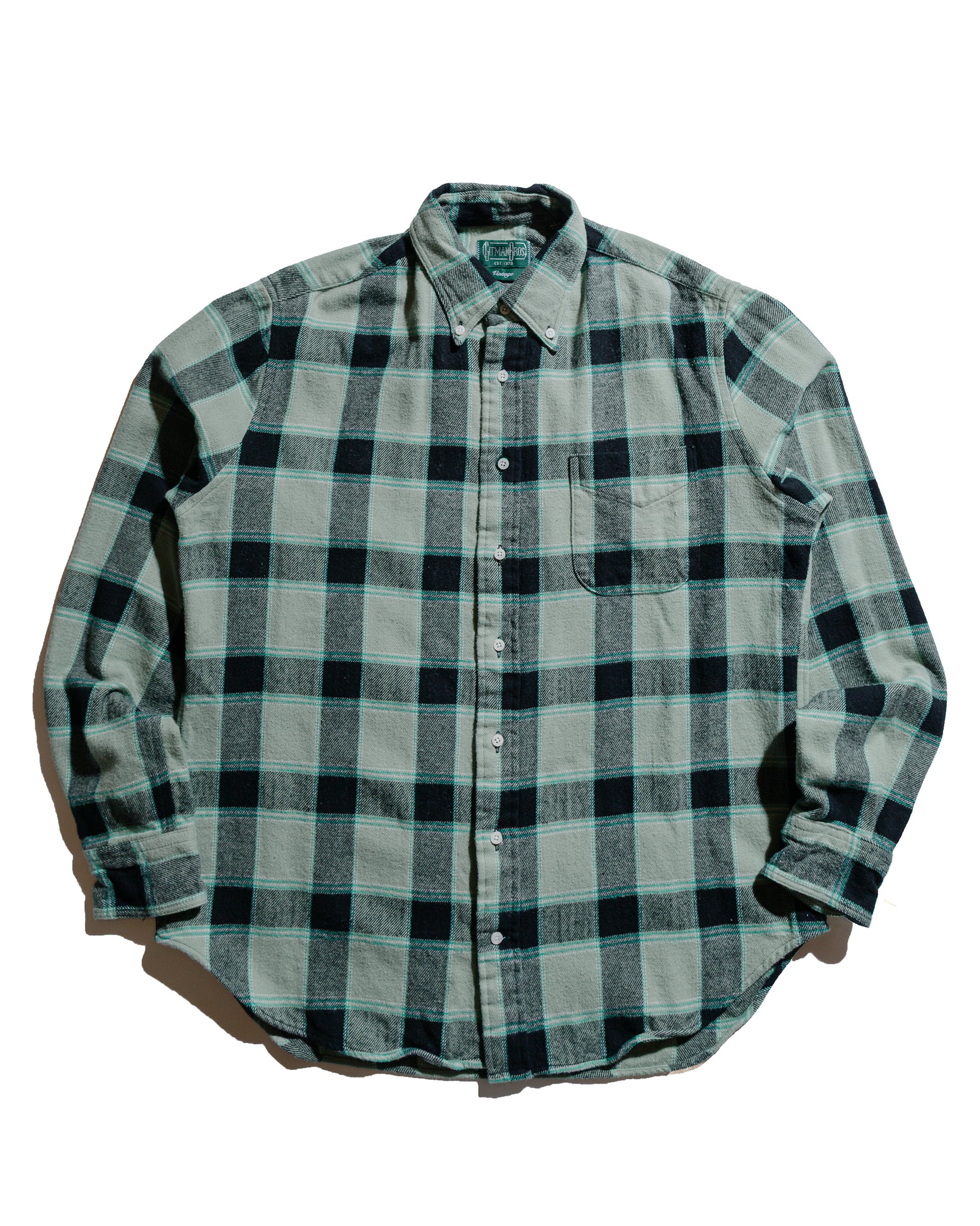 lost & found Gitman Vintage Bros. Gitman Vintage Bros. Celeste Green/Black Brushed Winter Madras Shirt