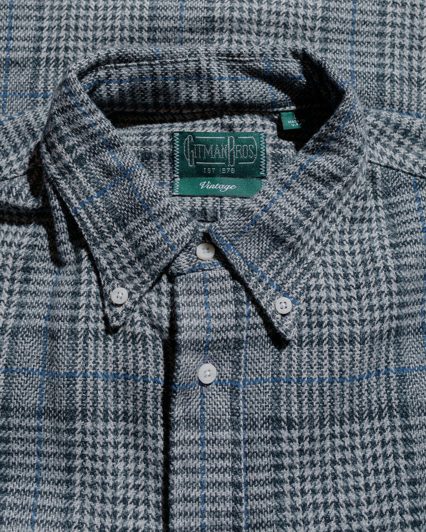 lost & found Gitman Vintage Bros. Gitman Vintage Bros. Grey Cotton Tweed Check Shirt