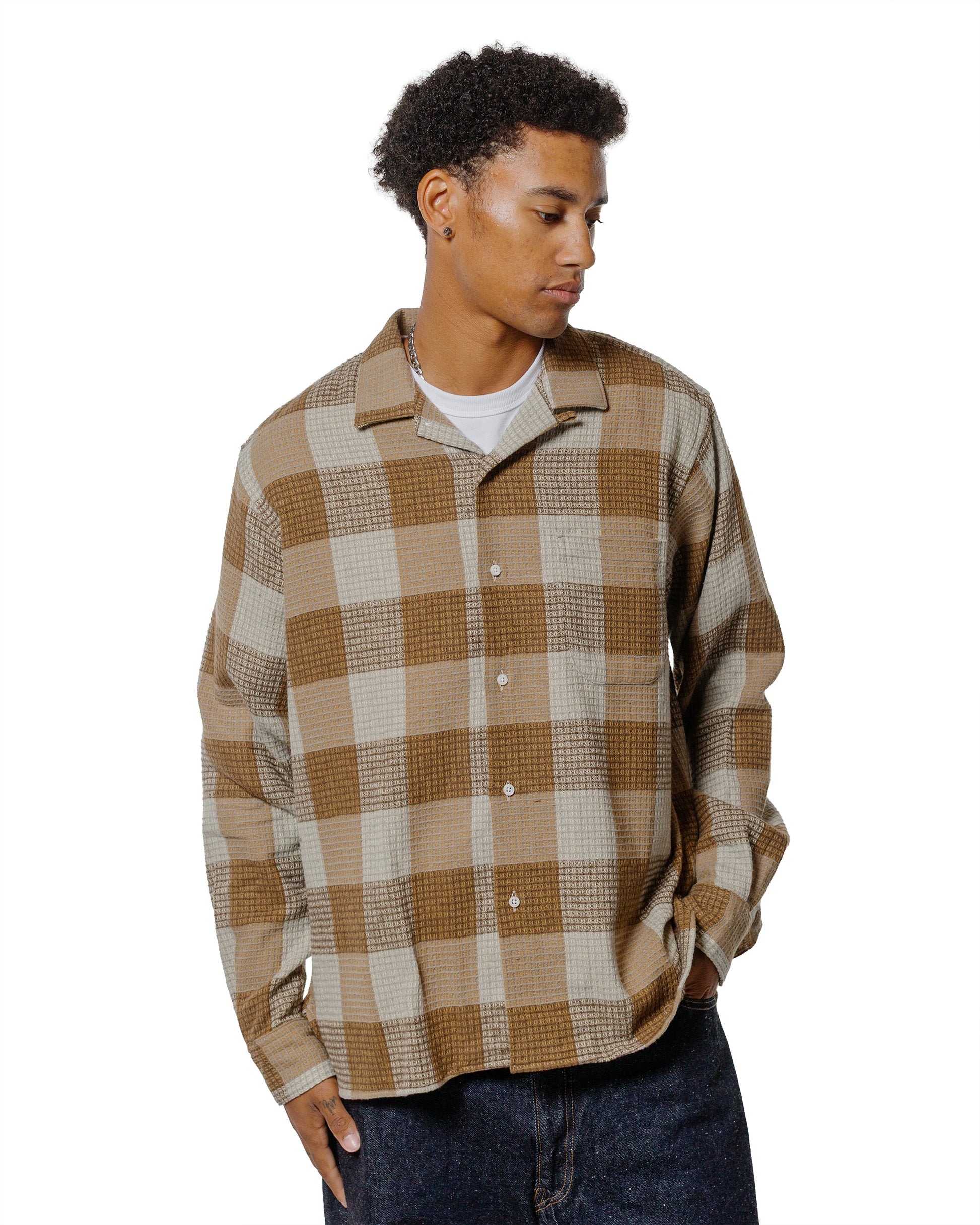 lost & found Gitman Vintage Bros. Gitman Vintage Bros. Tan Brushed Waffle Check Camp Shirt