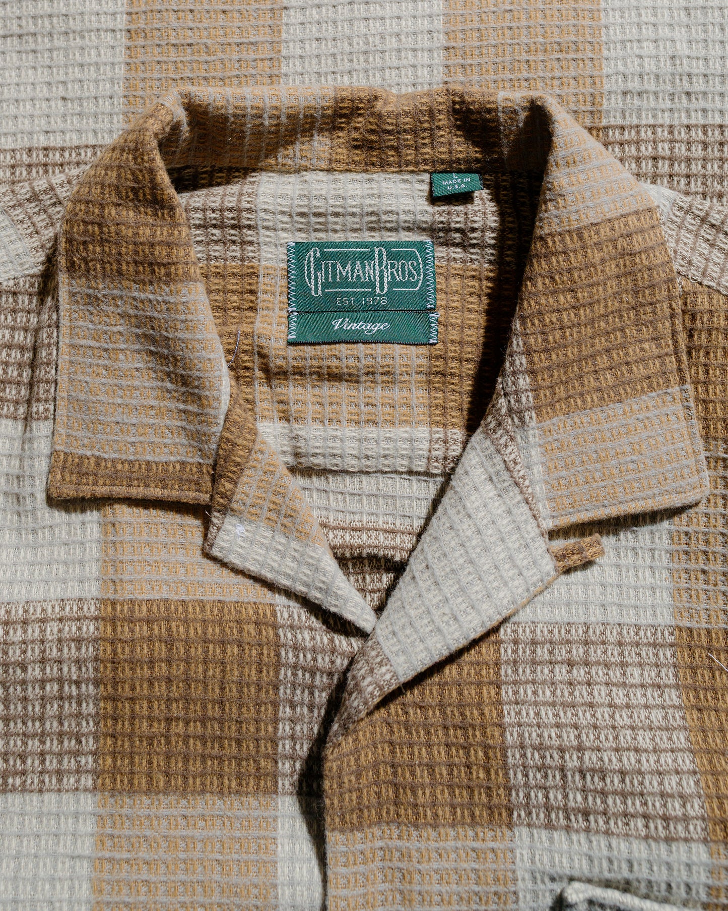lost & found Gitman Vintage Bros. Gitman Vintage Bros. Tan Brushed Waffle Check Camp Shirt