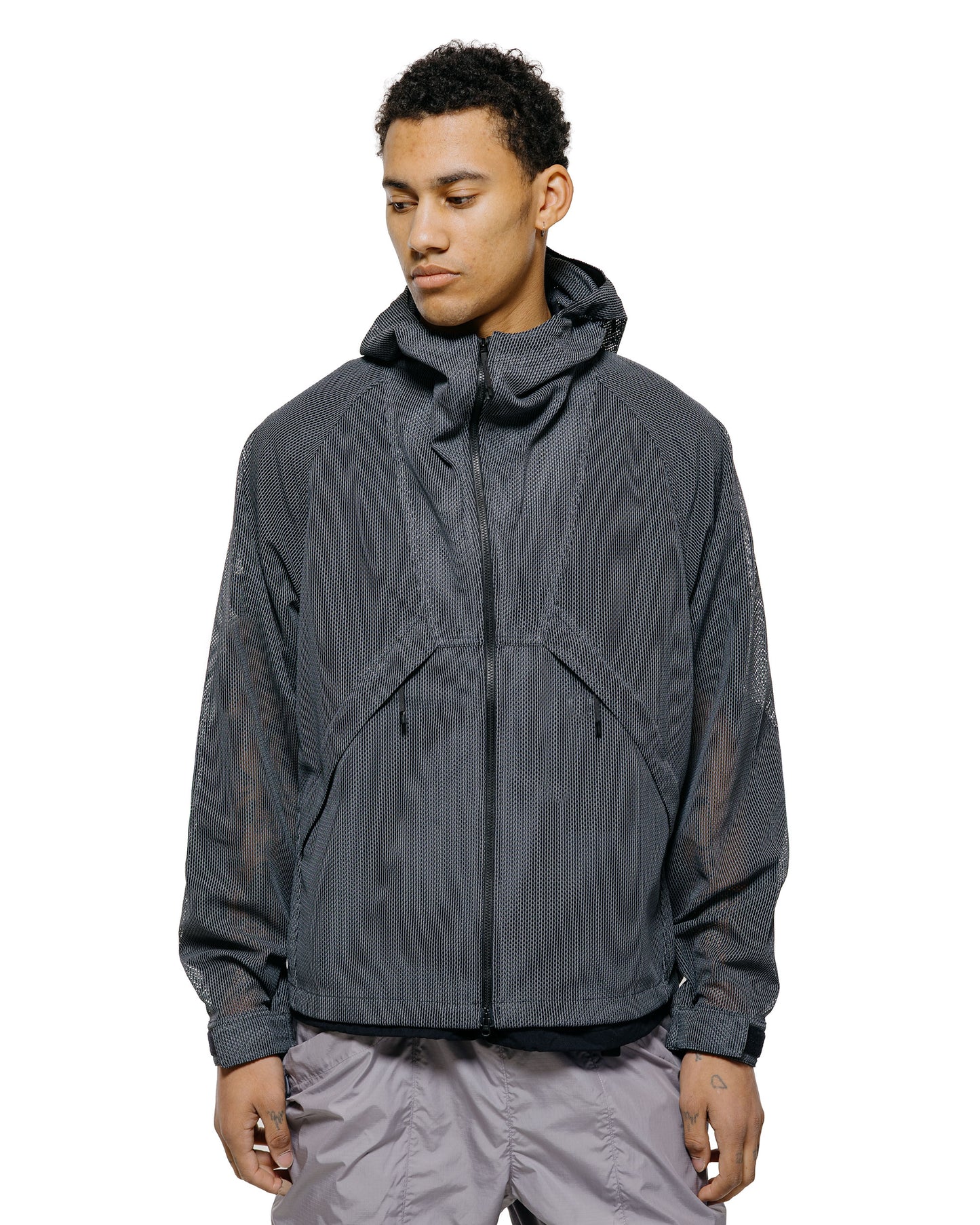 lost & found Goldwin Goldwin Tonalith Mesh Hooded Jacket Black
