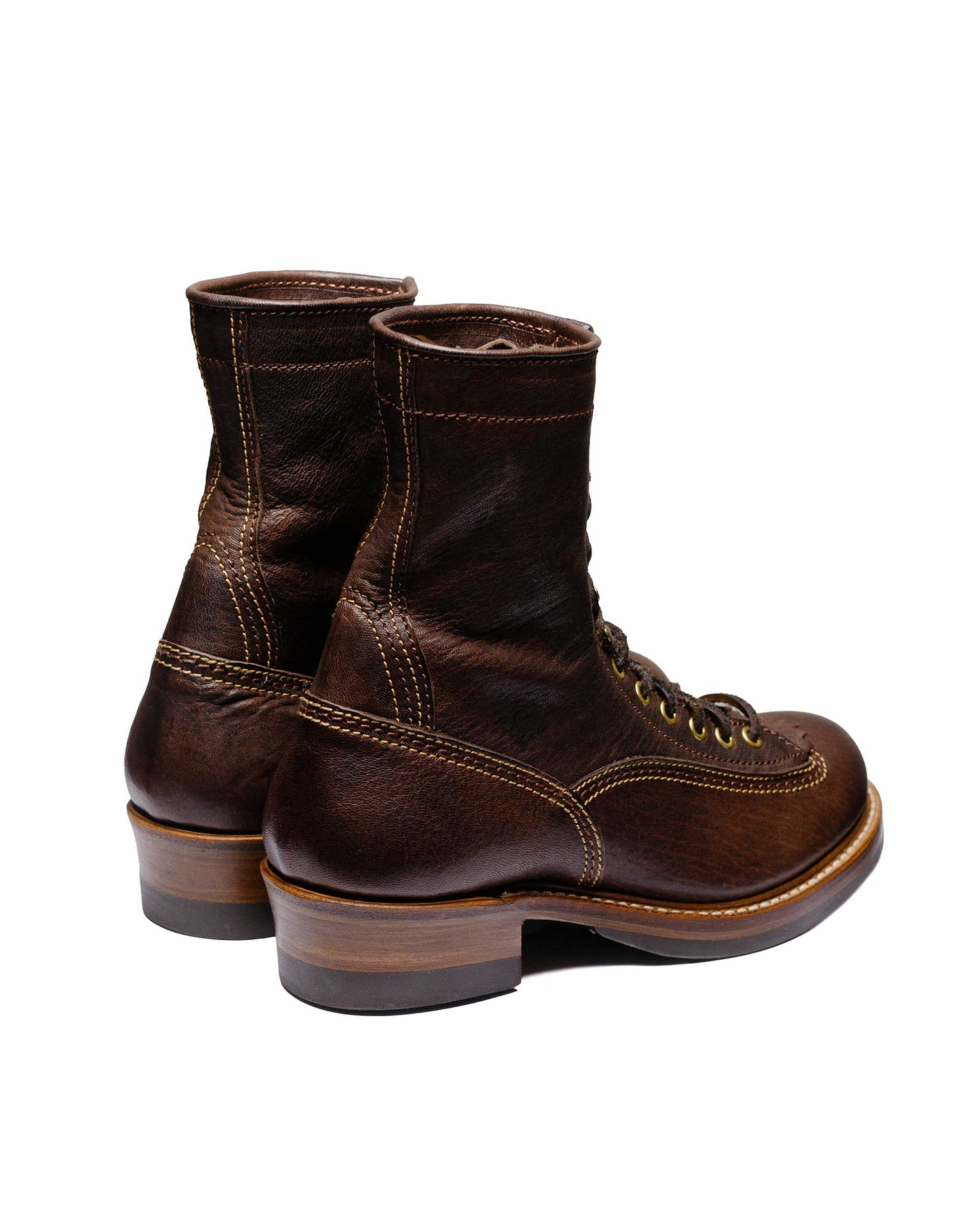 lost & found John Lofgren Bootmaker John Lofgren Bootmaker Donkey Puncher Boots 8" Ezo Shika Deerskin Burnt Dark Brown