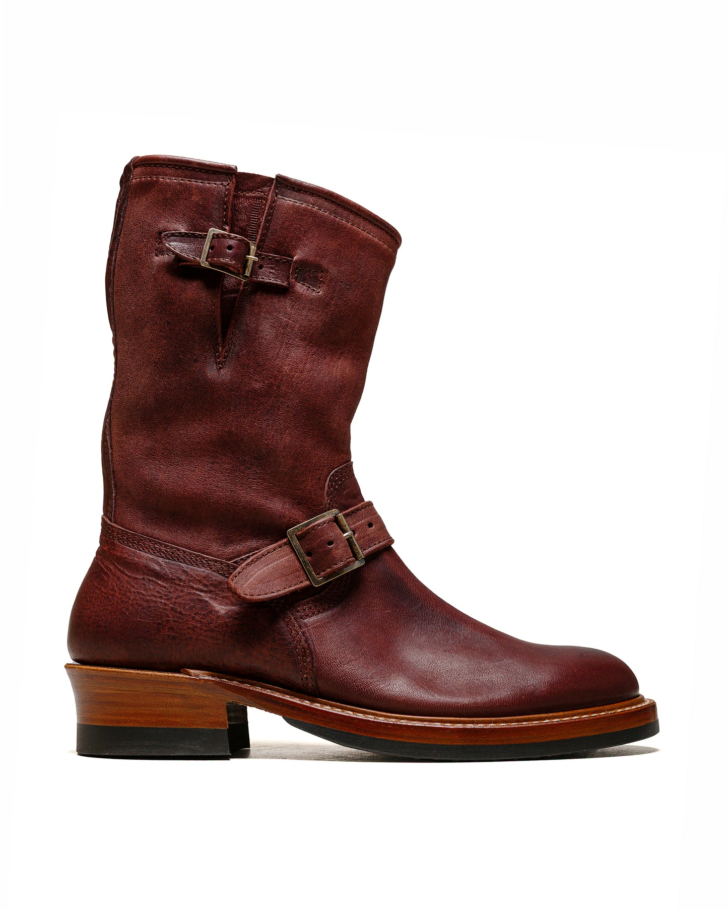lost & found John Lofgren Bootmaker John Lofgren Bootmaker Wabash Engineer Boots Ezo Shika Deerskin Burnt Burgundy