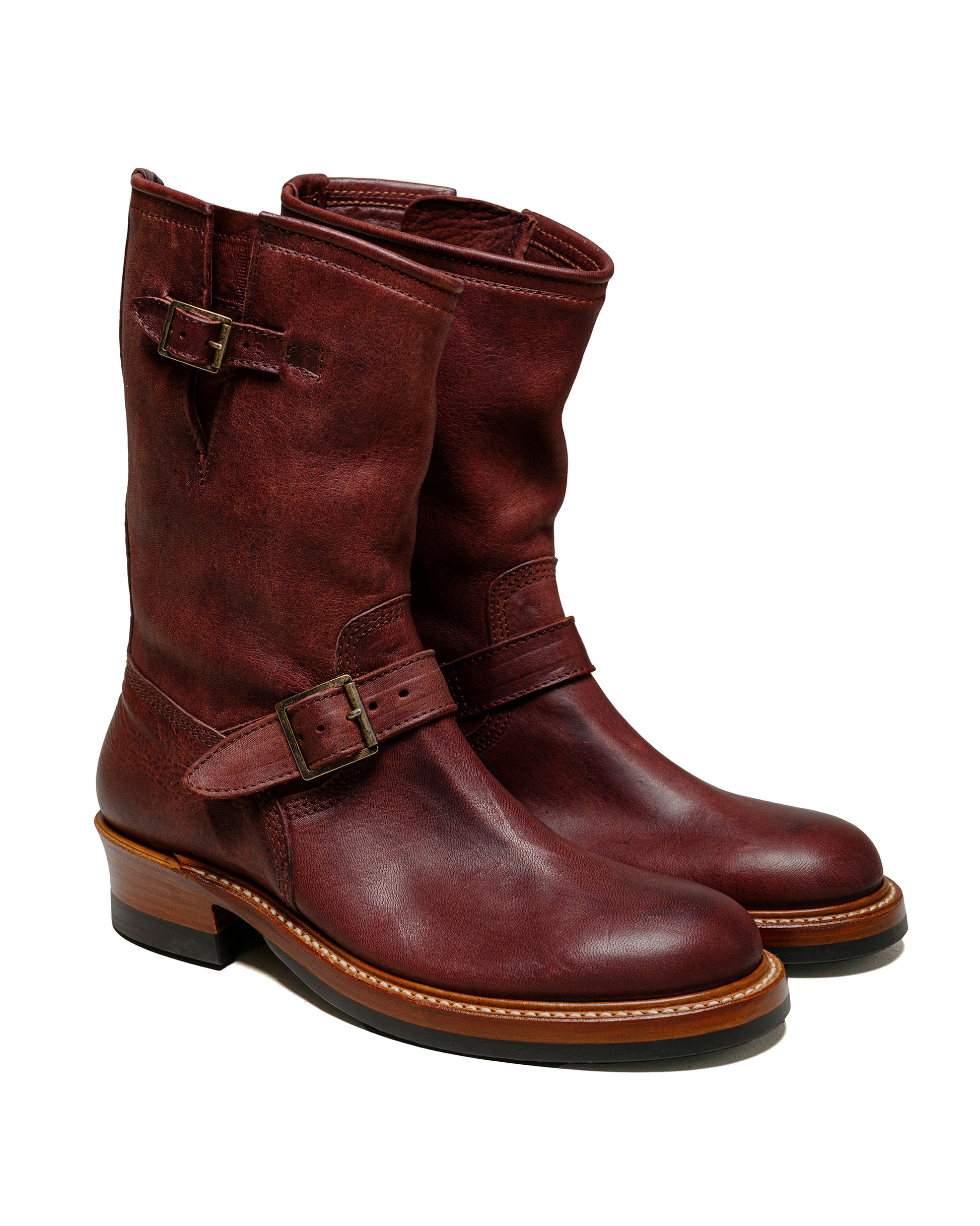 lost & found John Lofgren Bootmaker John Lofgren Bootmaker Wabash Engineer Boots Ezo Shika Deerskin Burnt Burgundy