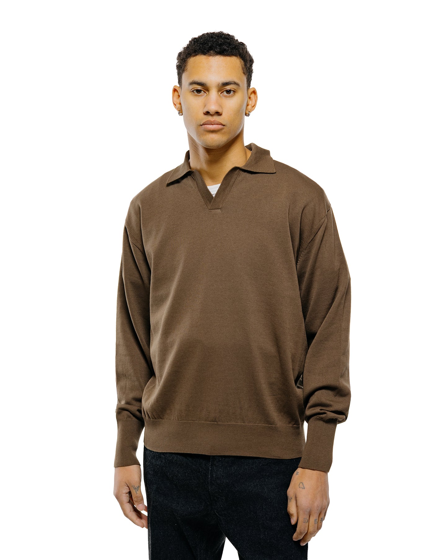 lost & found KAPTAIN SUNSHINE KAPTAIN SUNSHINE Cotton Knit Skipper Shirt Mocha Brown