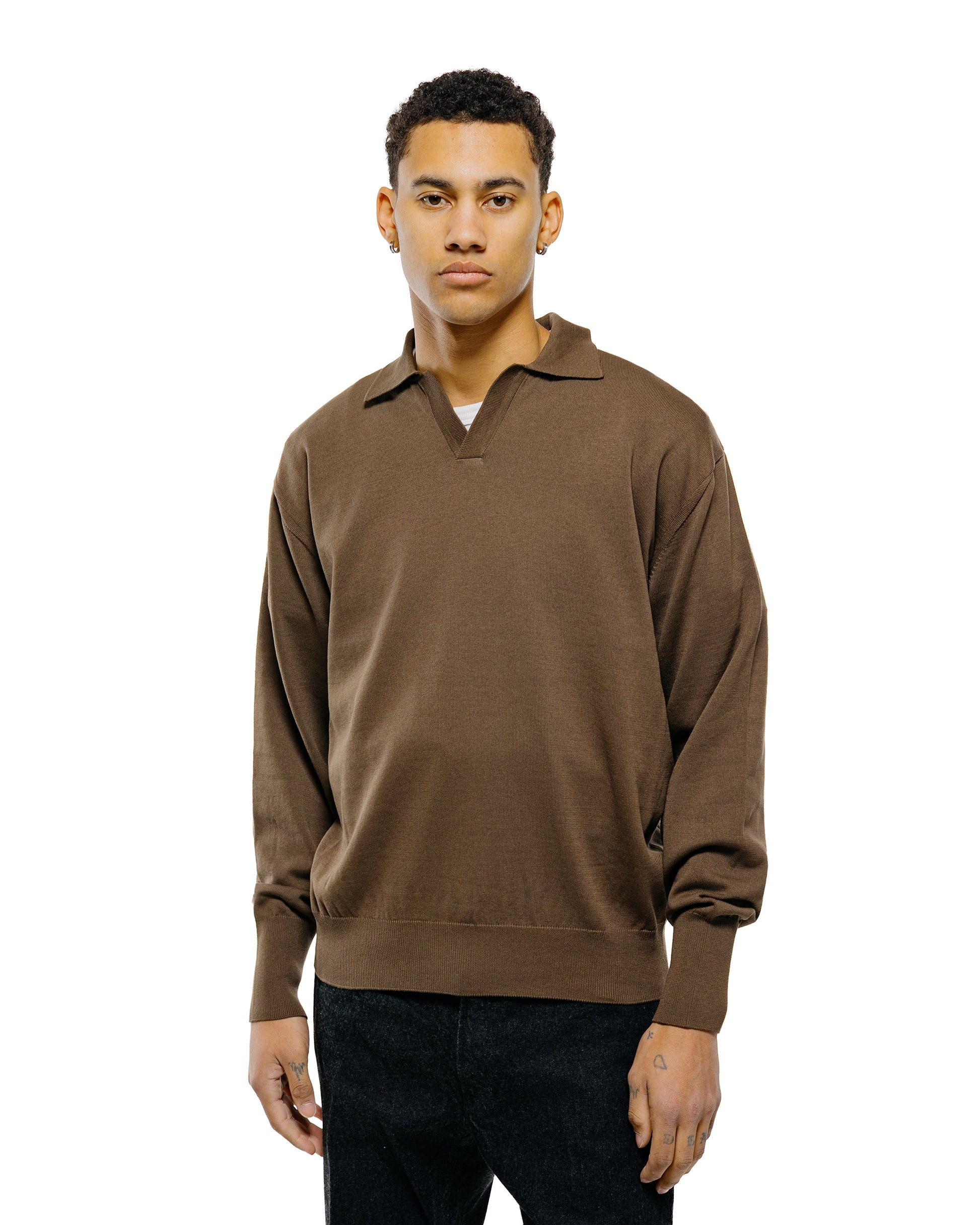 lost & found KAPTAIN SUNSHINE KAPTAIN SUNSHINE Cotton Knit Skipper Shirt Mocha Brown