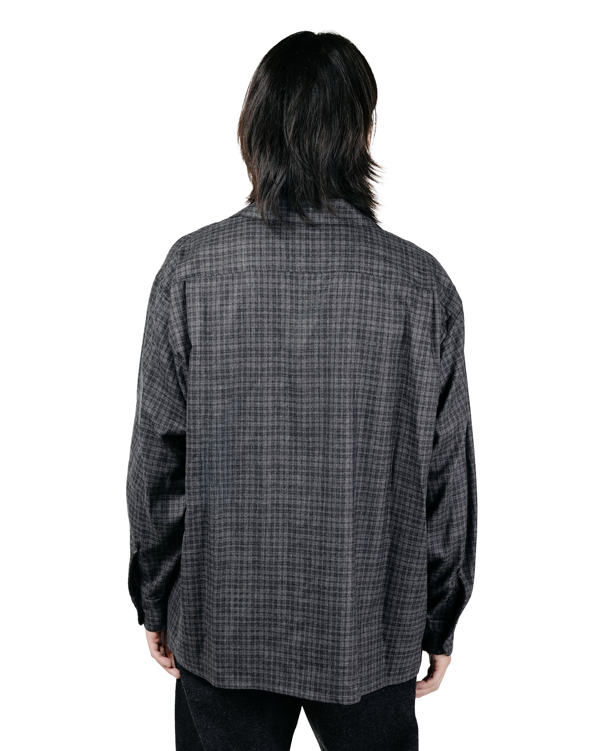KAPTAIN SUNSHINE Wool Plaid Open Collar Shirt Charcoal