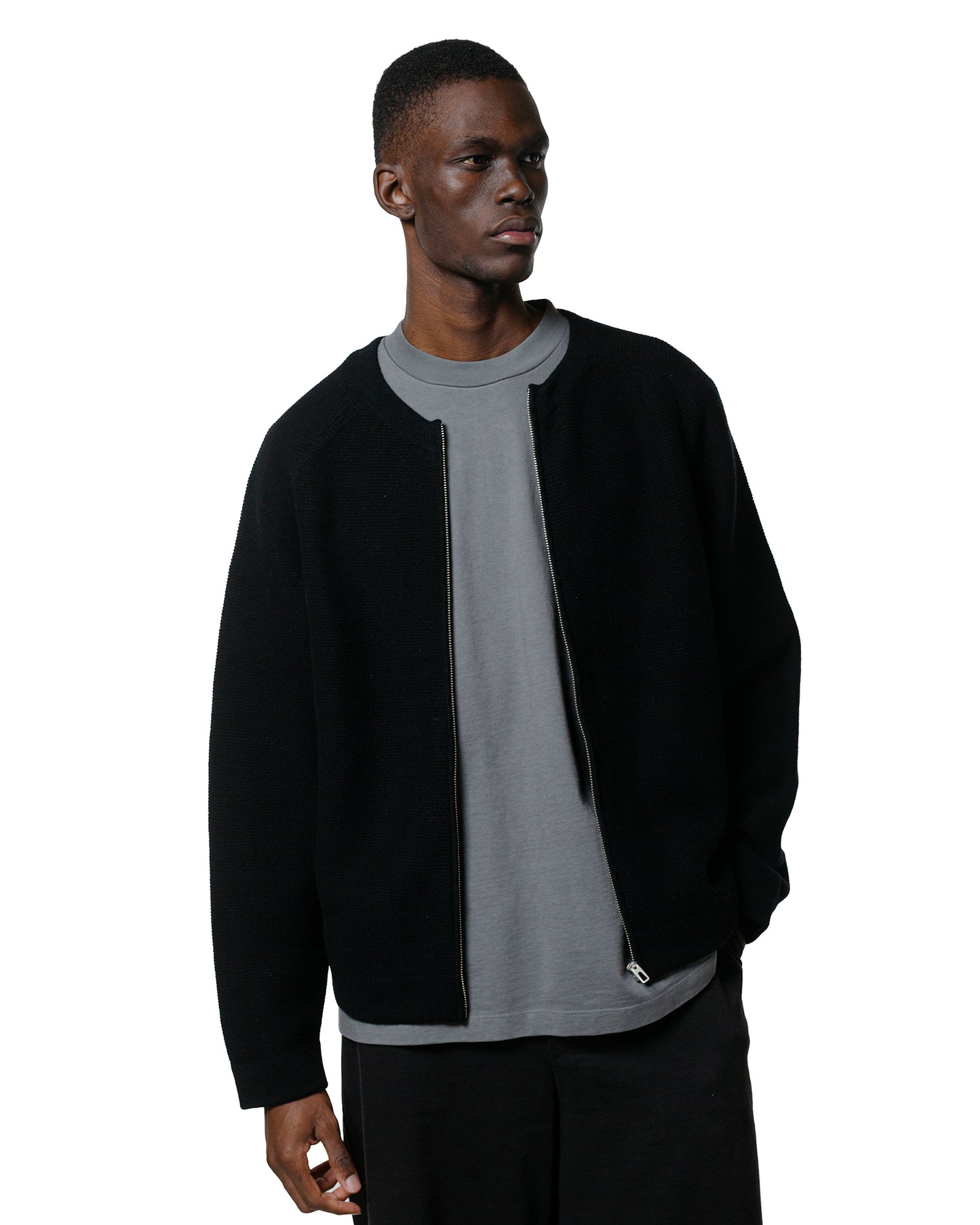 lost & found Lady White Co. Lady White Co. Wool Link Zip Cardigan Black