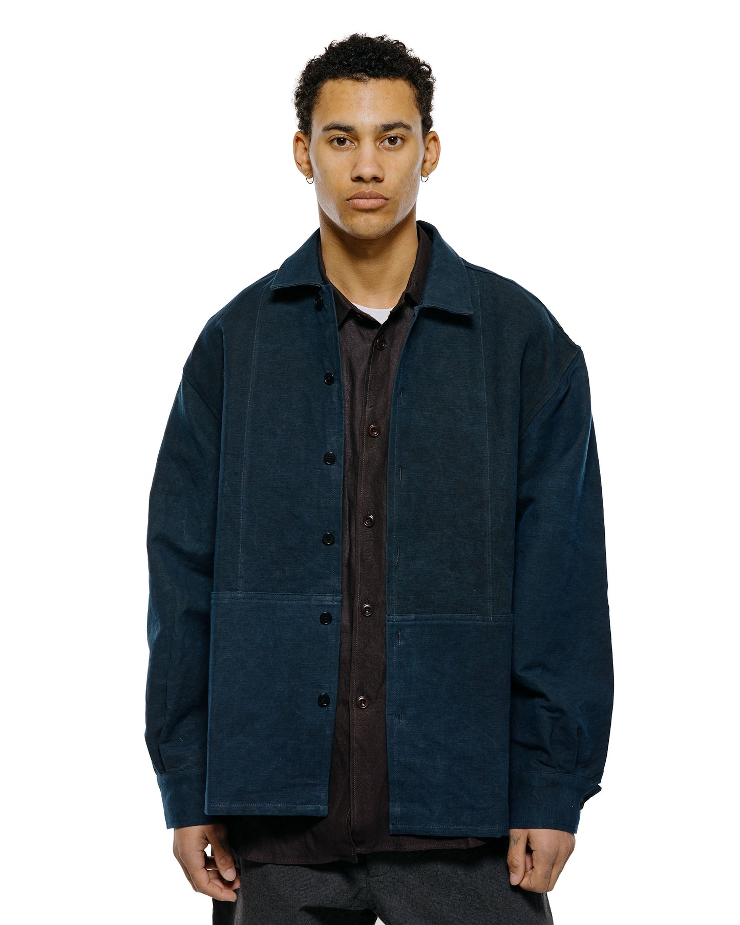 lost & found MAN-TLE MAN-TLE R20S5 'Shop Shirt' Sumi Indigo Hemp Cloth