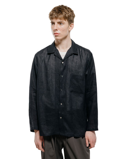 lost & found MARKAWARE MARKAWARE Open Collar Shirt Hemp Shirting Black