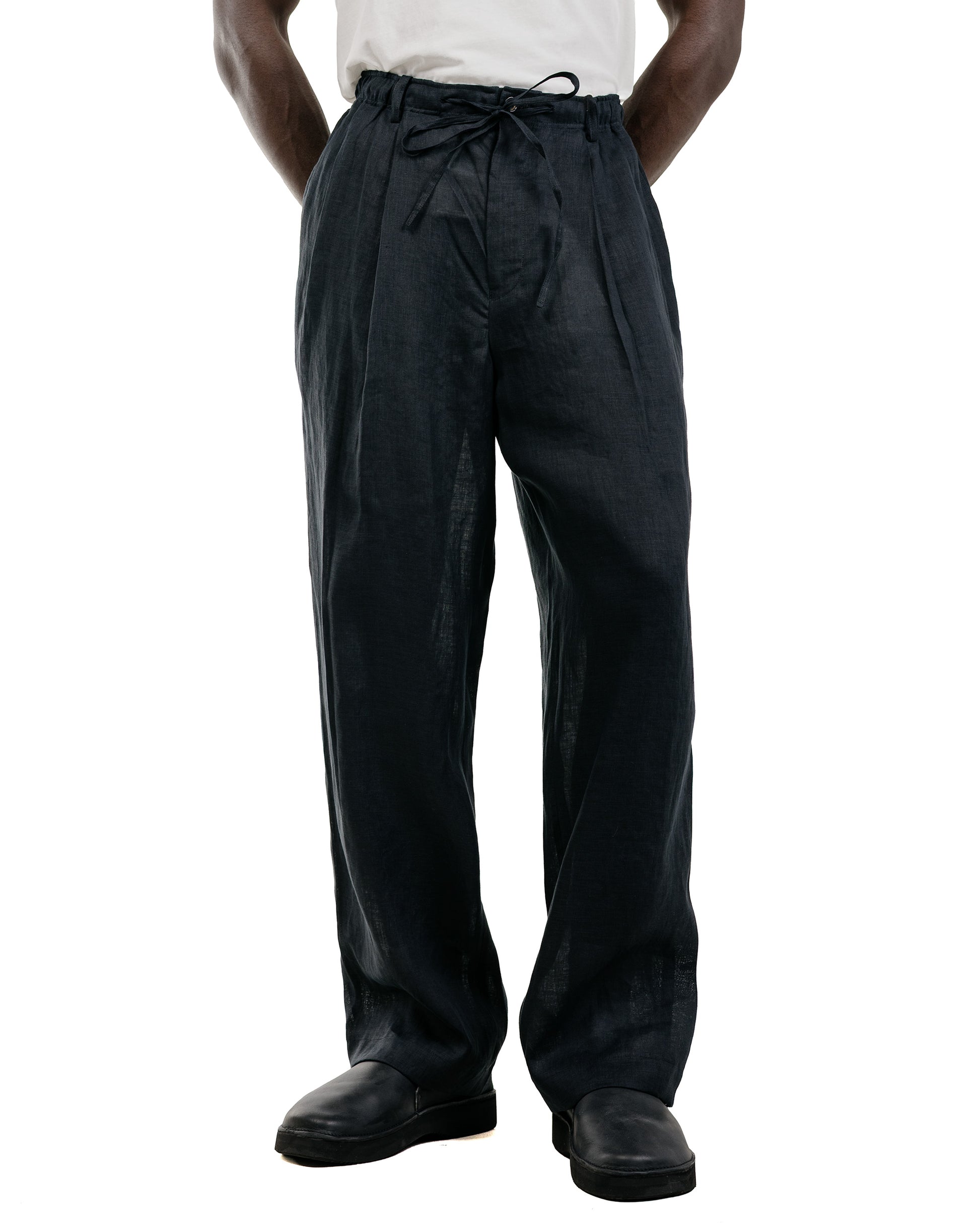 lost & found MARKAWARE MARKAWARE Double Pleated Easy Trousers Hemp Shirting Black