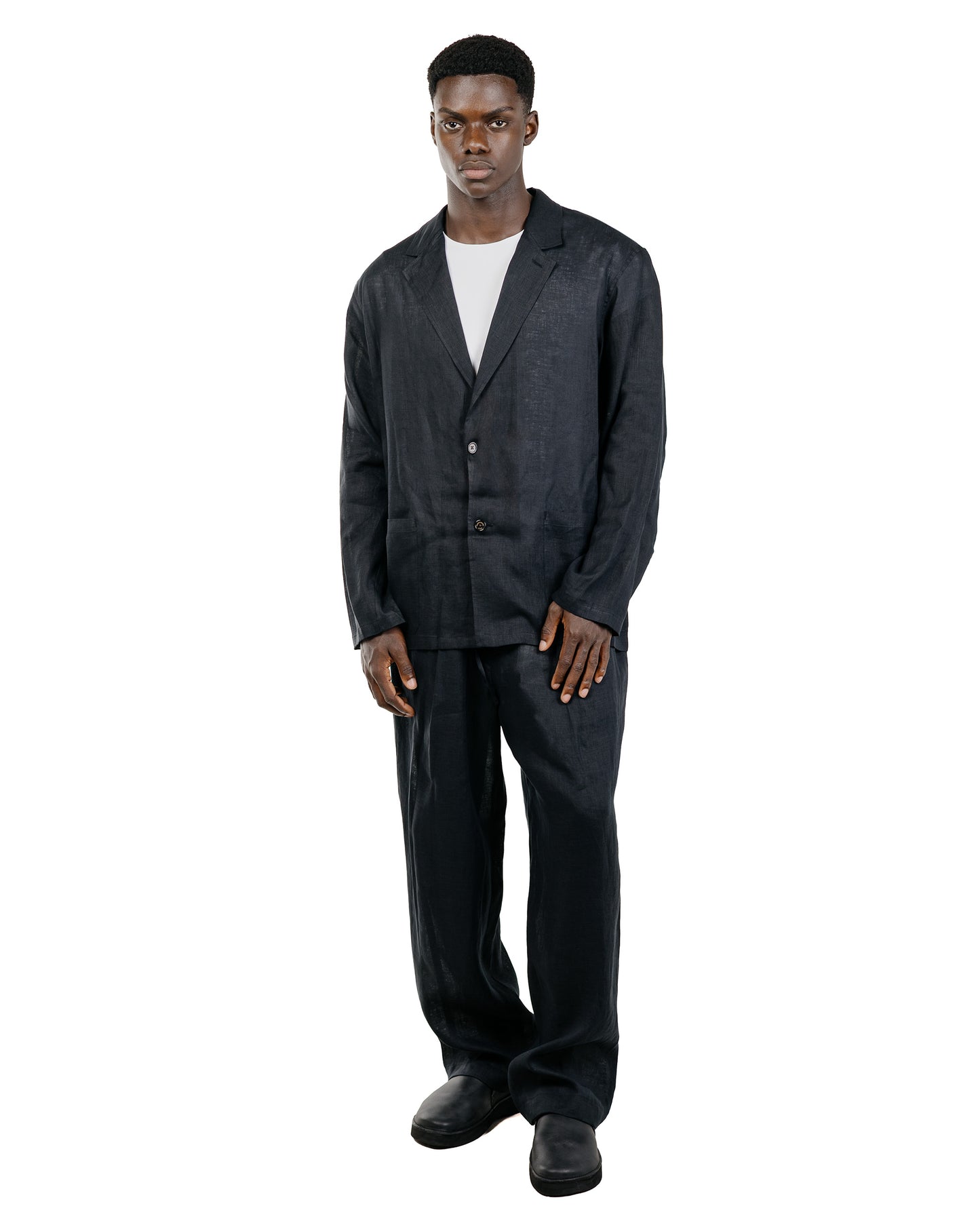 lost & found MARKAWARE MARKAWARE Double Pleated Easy Trousers Hemp Shirting Black
