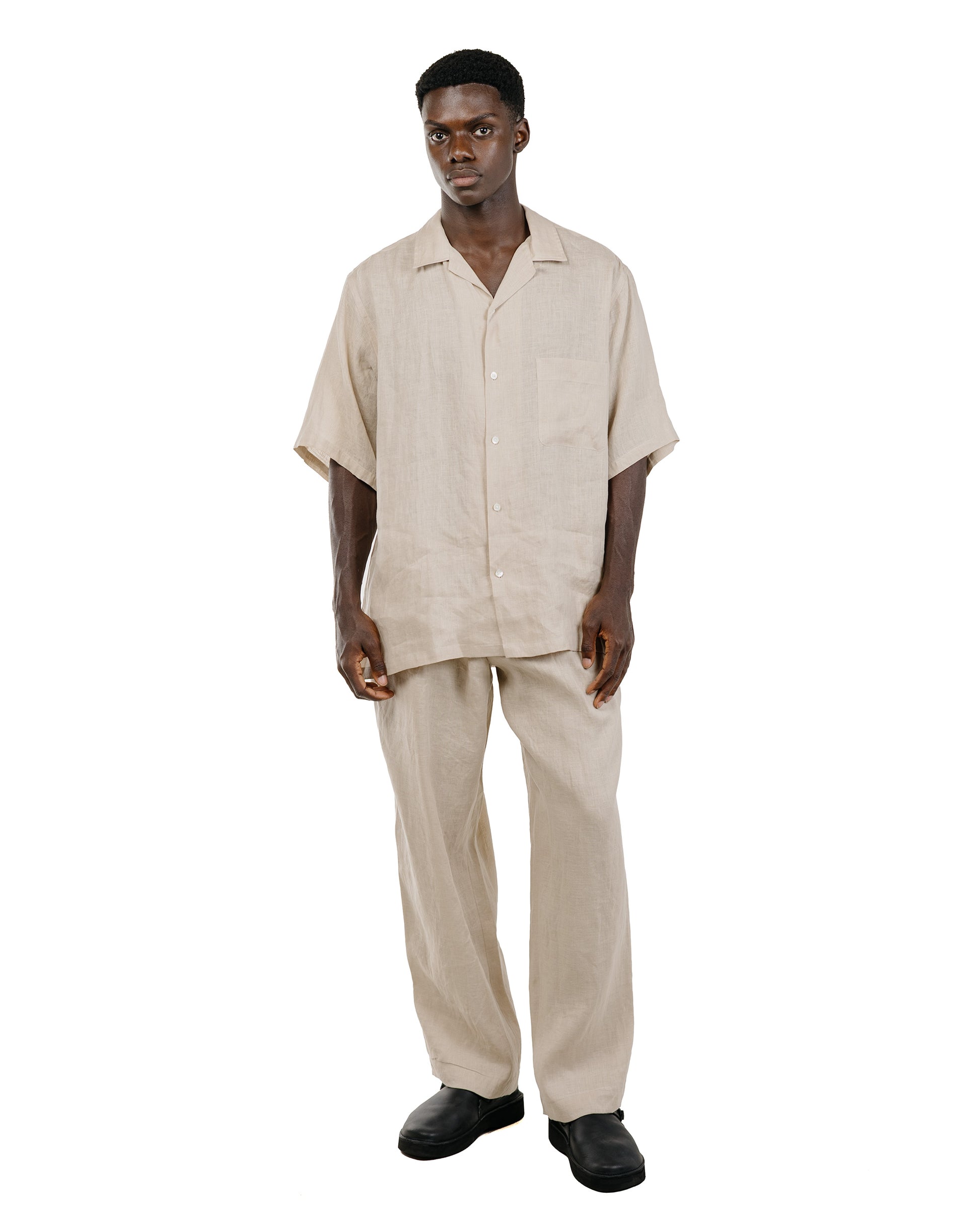 lost & found MARKAWARE MARKAWARE Double Pleated Easy Trousers Hemp Shirting Taupe