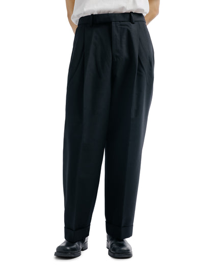 MARKAWARE Double Pleated Semi Easy Trousers Organic Wool Survival Cloth Black
