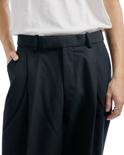 MARKAWARE Double Pleated Semi Easy Trousers Organic Wool Survival Cloth Black