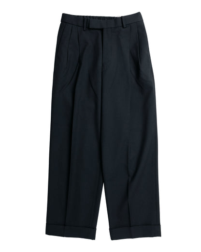 MARKAWARE Double Pleated Semi Easy Trousers Organic Wool Survival Cloth Black