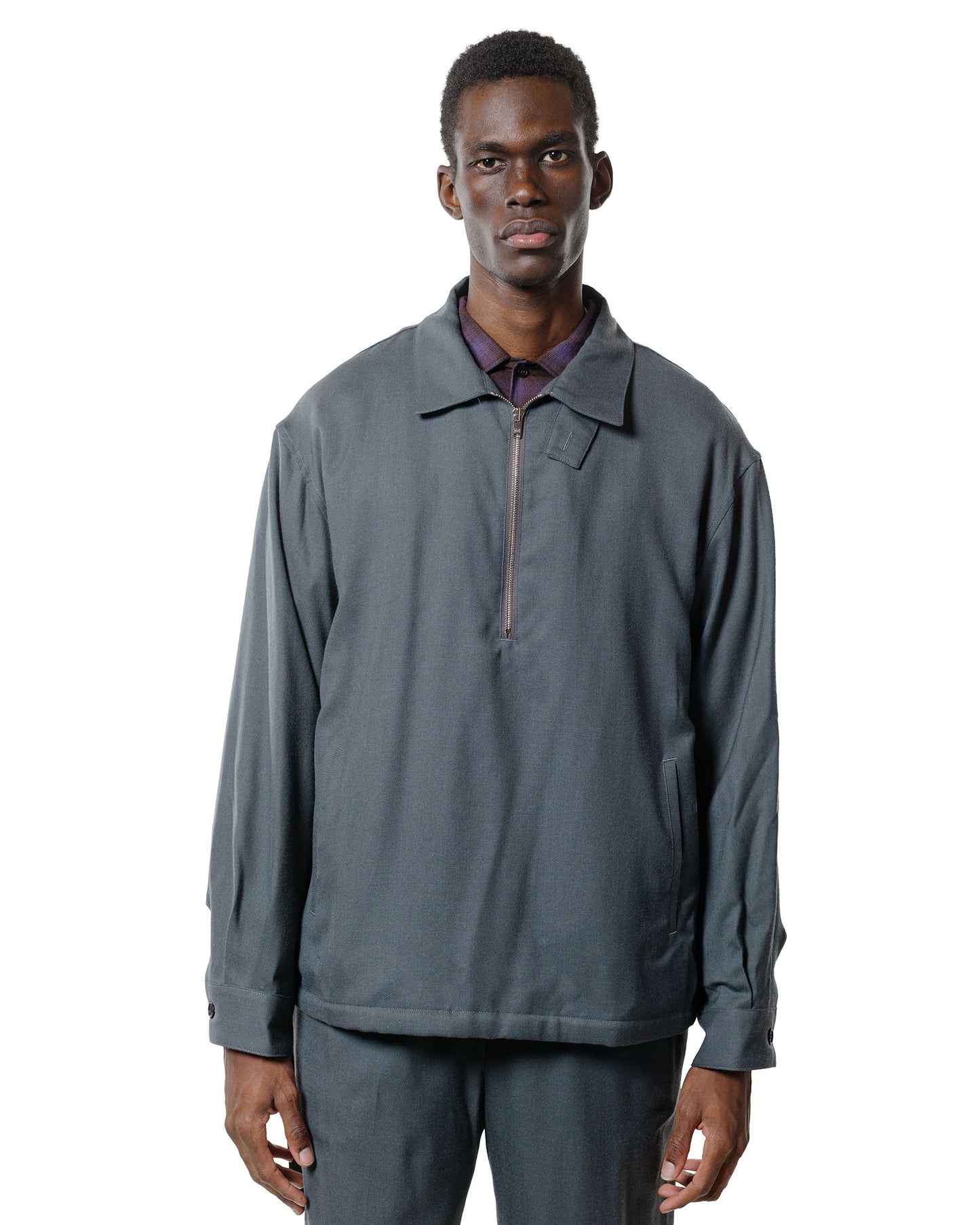 lost & found MARKAWARE MARKAWARE Half Zip Service Jacket 2/80 Organic Wool Viyella Forest Grey