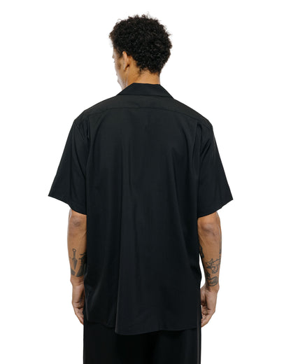 MARKAWARE Italian Open Collar S/S Shirt Organic Wool 2/80 Tropical Black