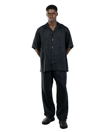 MARKAWARE New Open Collar S/S Shirt Hemp Shirting Black