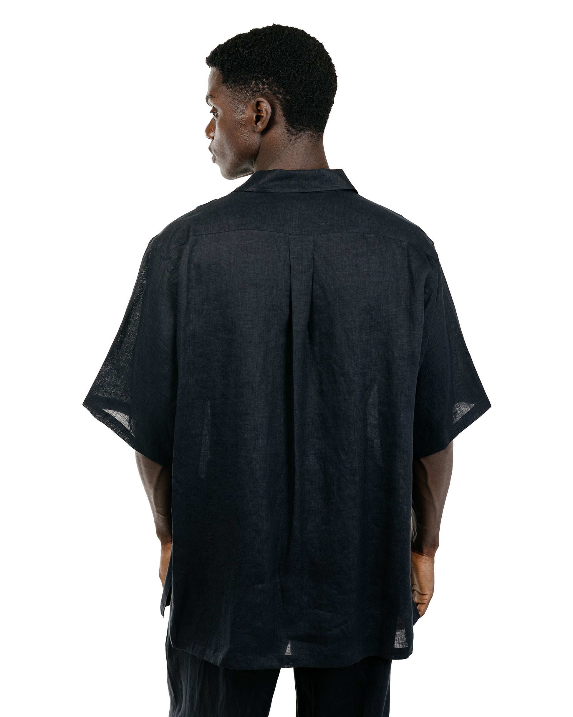 MARKAWARE New Open Collar S/S Shirt Hemp Shirting Black