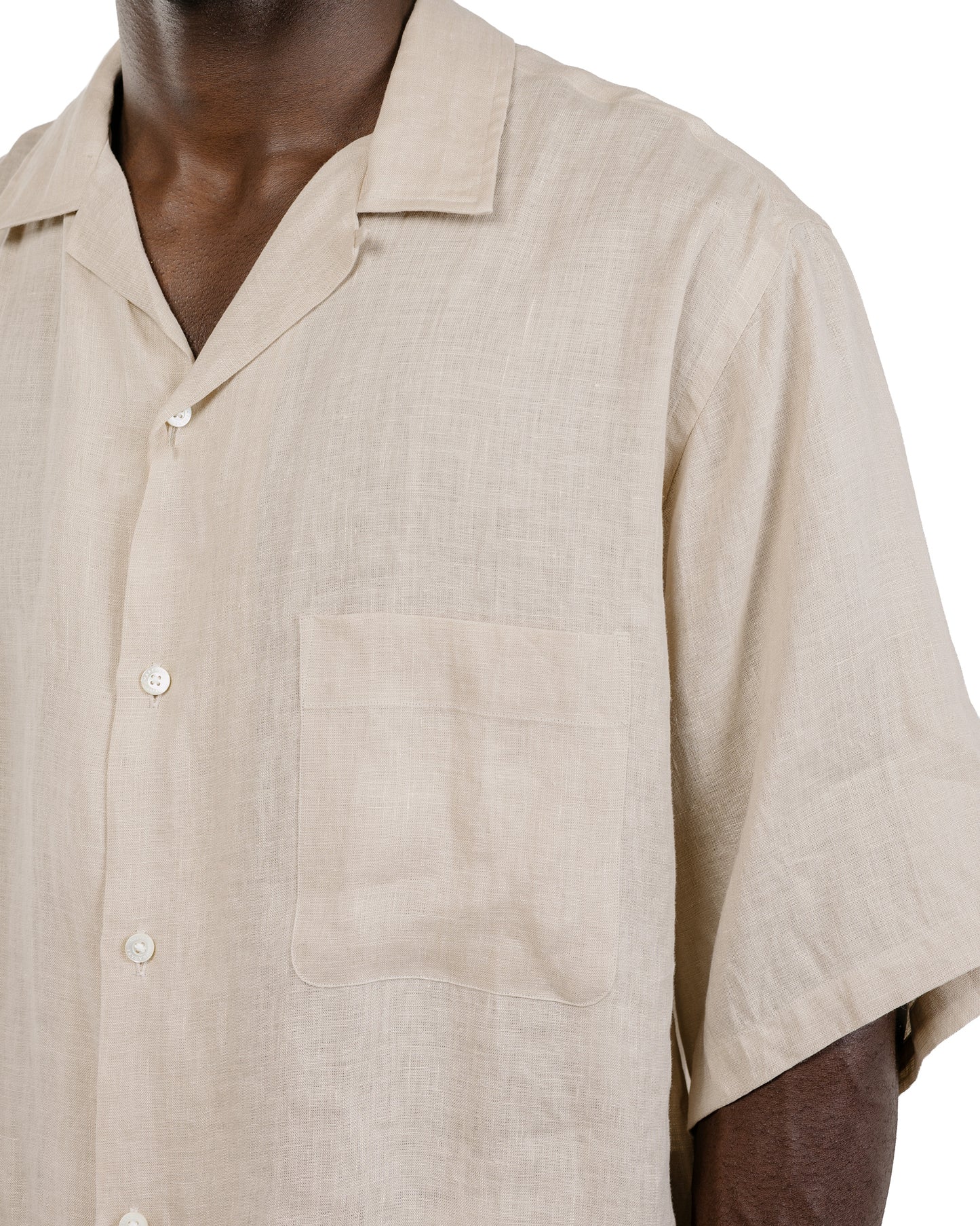 MARKAWARE New Open Collar S/S Shirt Hemp Shirting Taupe