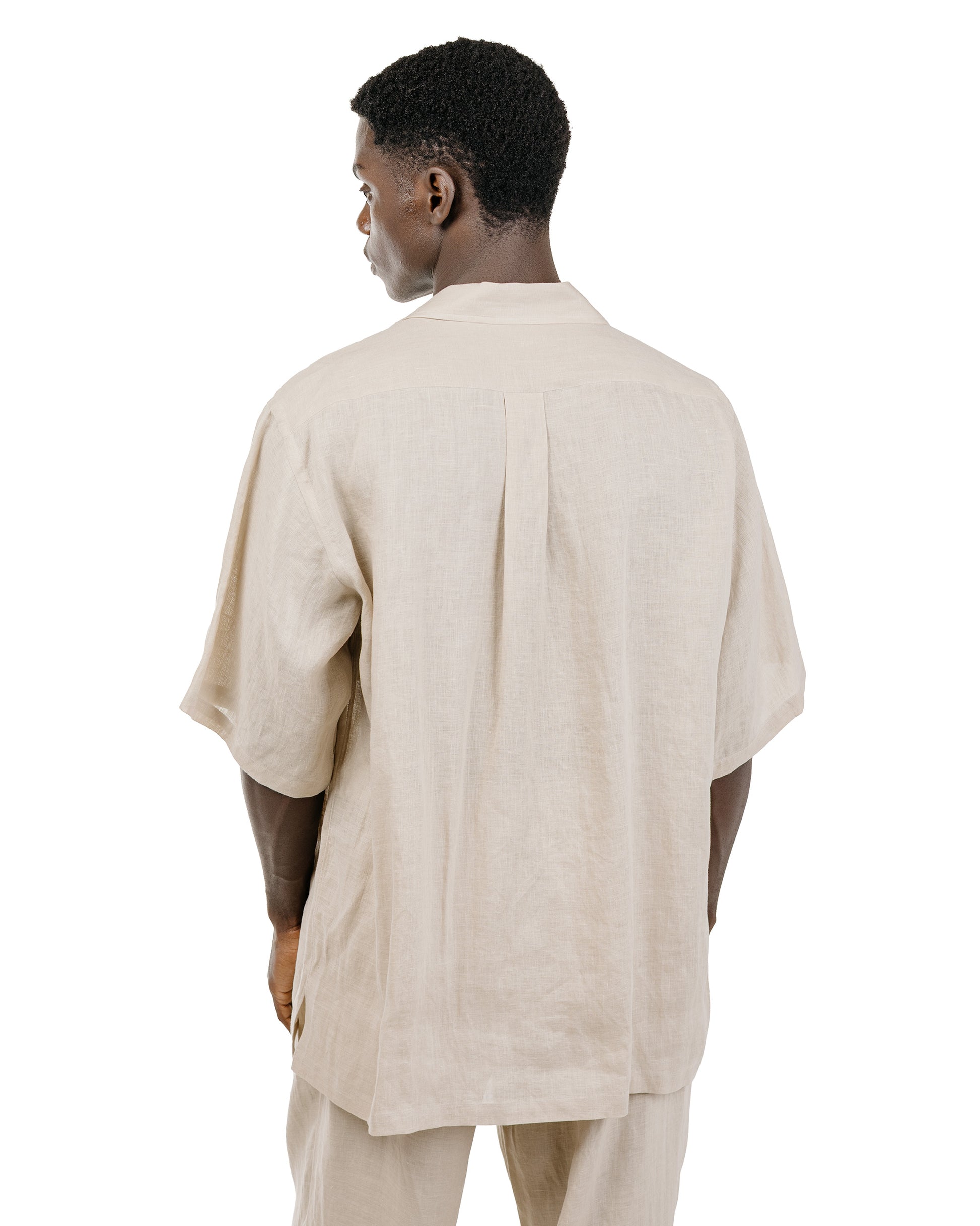 MARKAWARE New Open Collar S/S Shirt Hemp Shirting Taupe