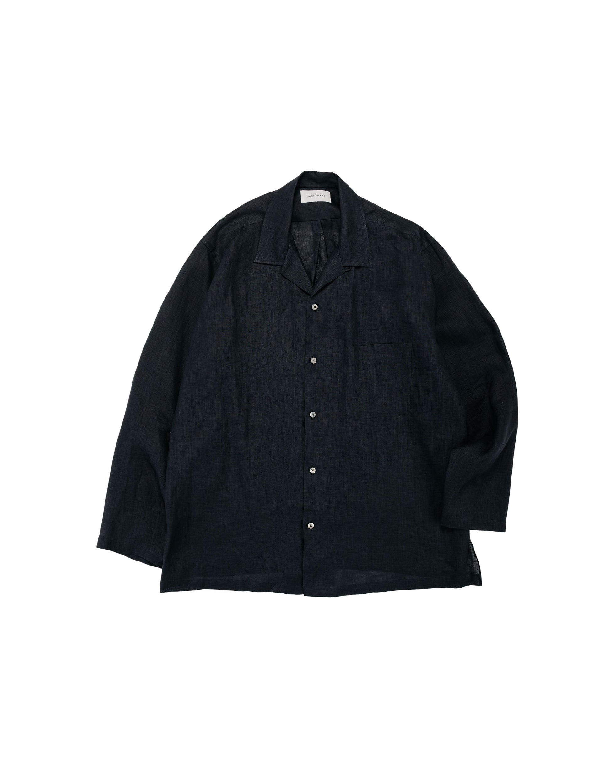 lost & found MARKAWARE MARKAWARE Open Collar Shirt Hemp Shirting Black