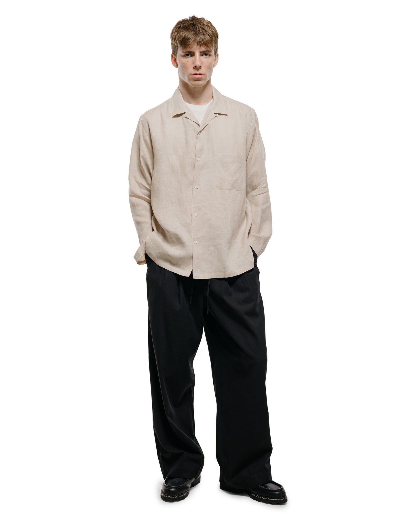 lost & found MARKAWARE MARKAWARE Open Collar Shirt Hemp Shirting Taupe