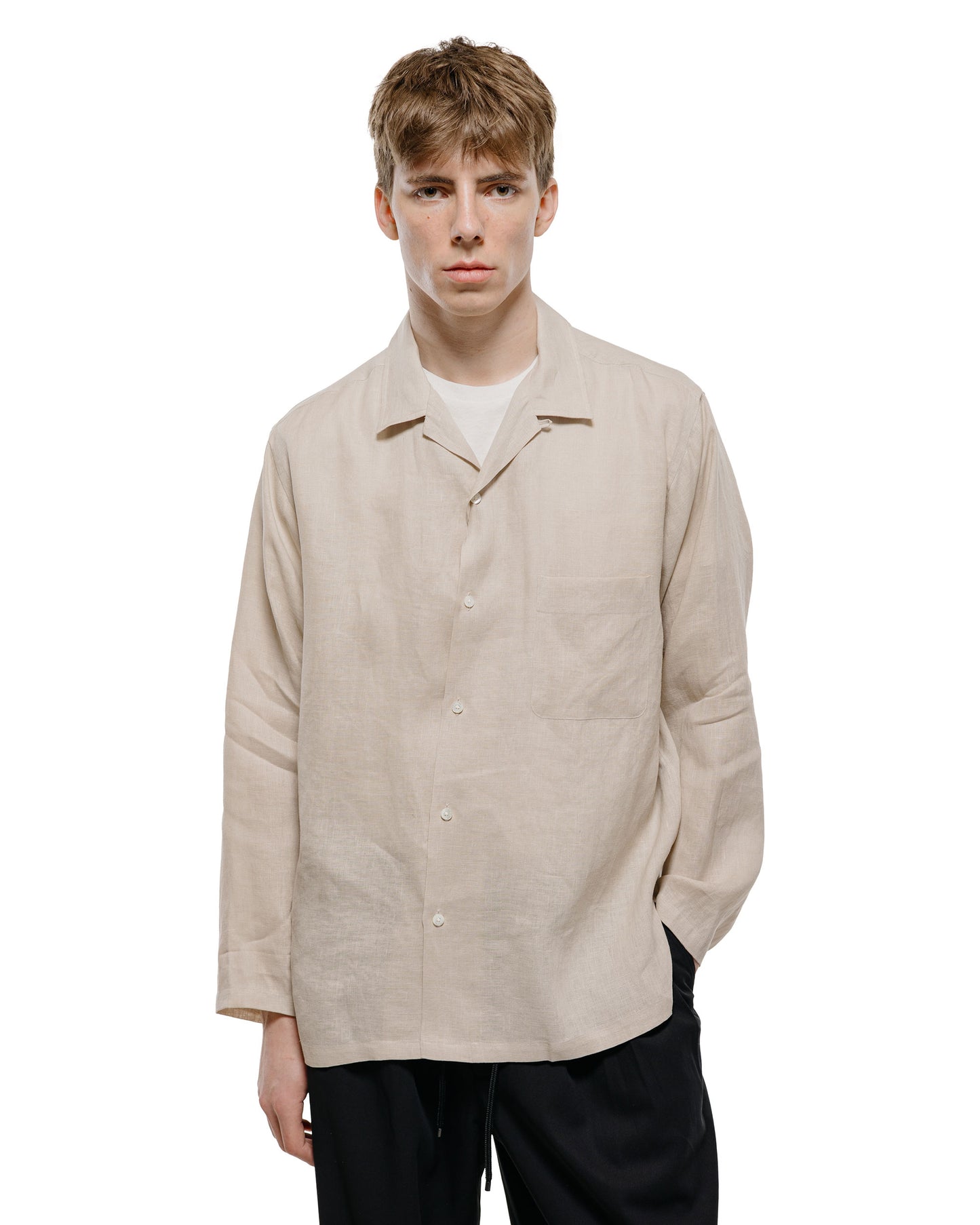 lost & found MARKAWARE MARKAWARE Open Collar Shirt Hemp Shirting Taupe
