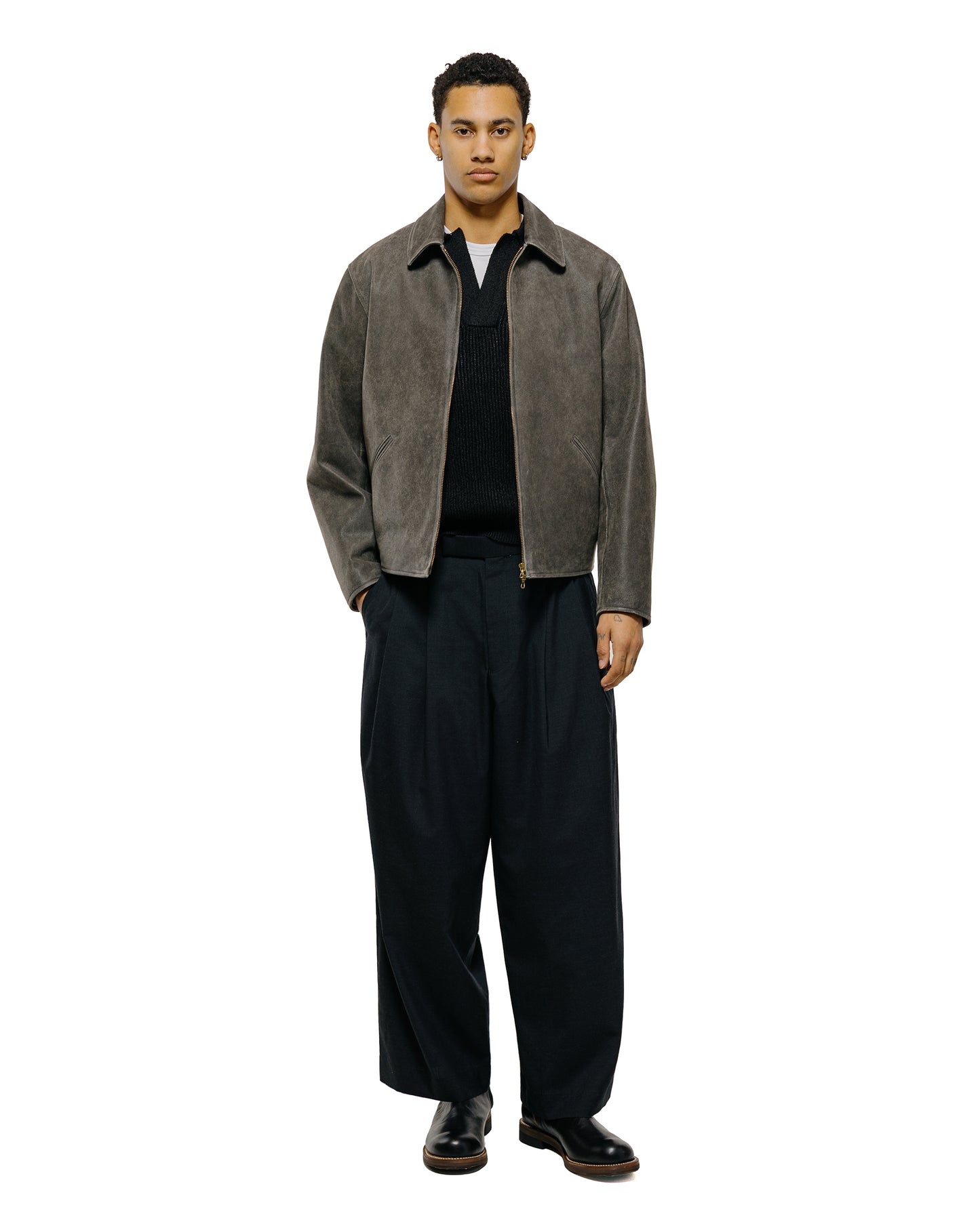 lost & found MARKAWARE MARKAWARE Organic Cotton Japanese Paper Silk Yarn Skipper Rib Jumper Black