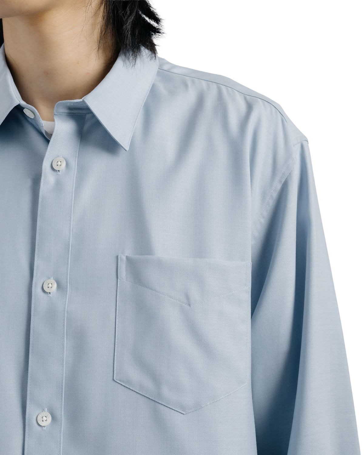 MARKAWARE Square Shirt Super 160s Shrink-Resistant Wool Oxford Saxe