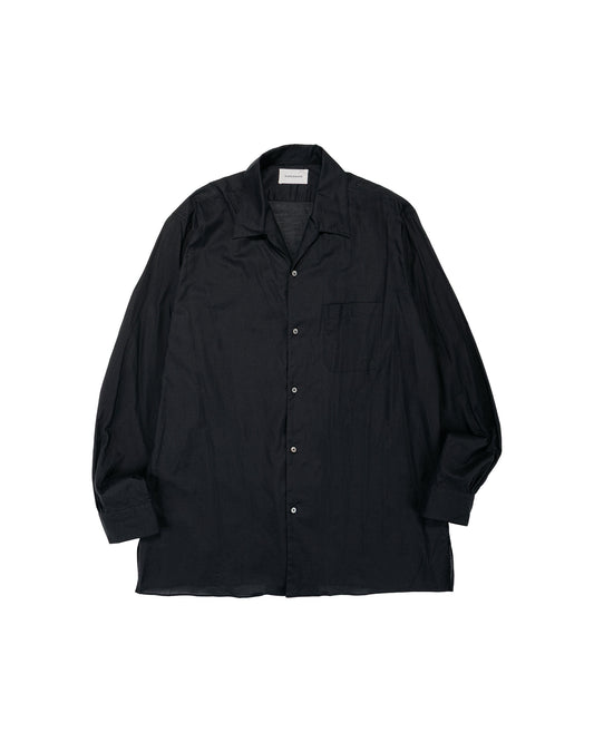 lost & found MARKAWARE MARKAWARE Italian Open Collar Shirt Organic Cotton 90/1 Lawn Black
