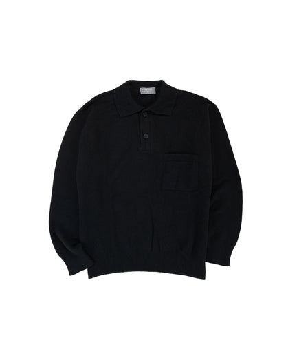 lost & found Margaret Howell Margaret Howell Seamless Pocket Polo Shirt Merino Cashmere Black