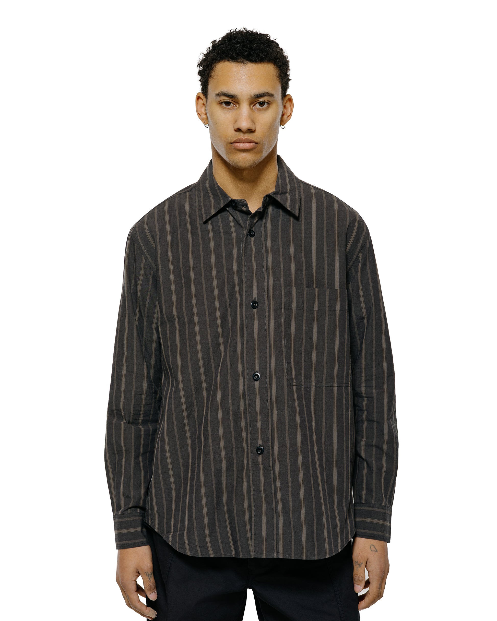 lost & found Margaret Howell MHL Basic Shirt Bold Stripe Cotton Off Black/Khaki