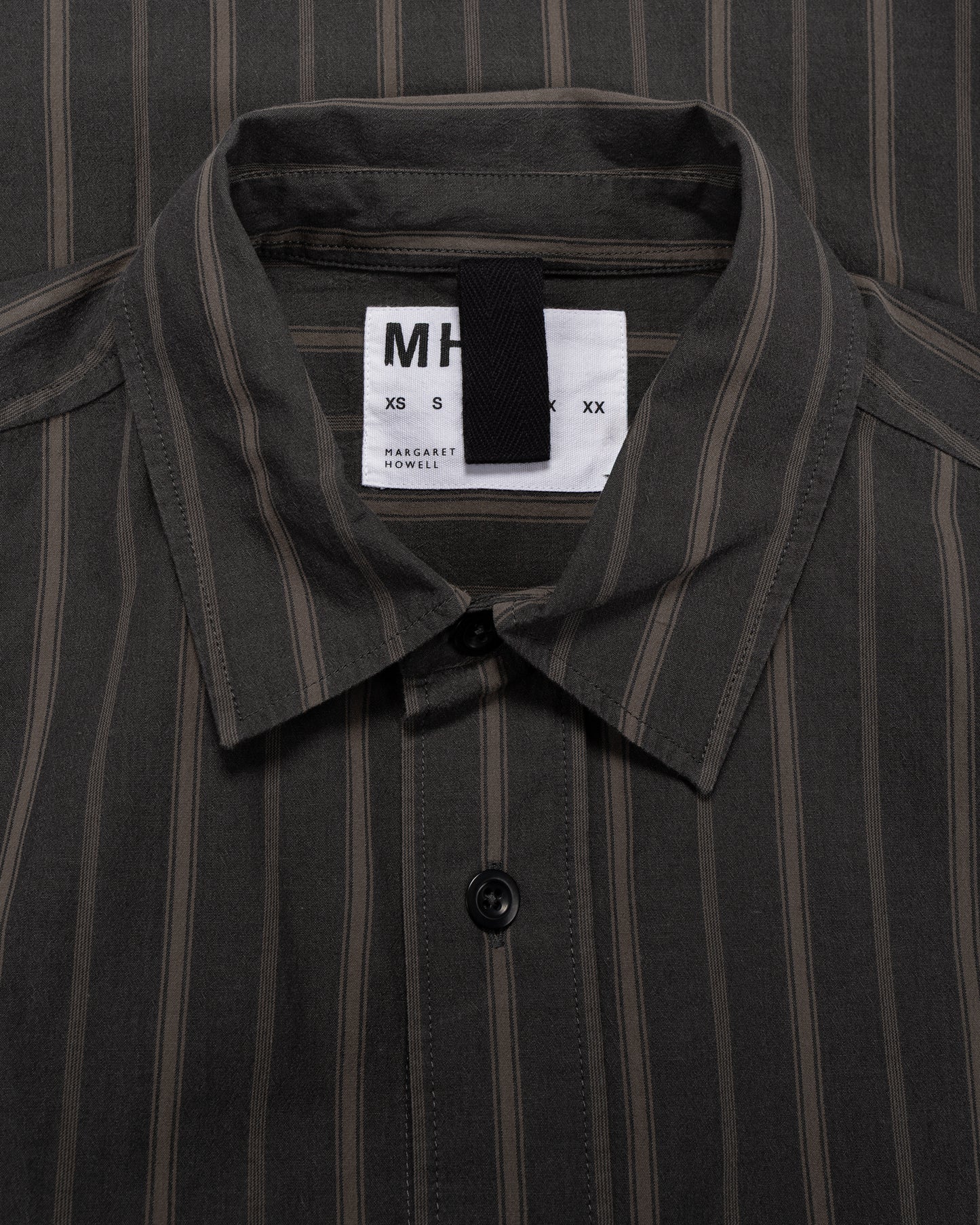 lost & found Margaret Howell MHL Basic Shirt Bold Stripe Cotton Off Black/Khaki