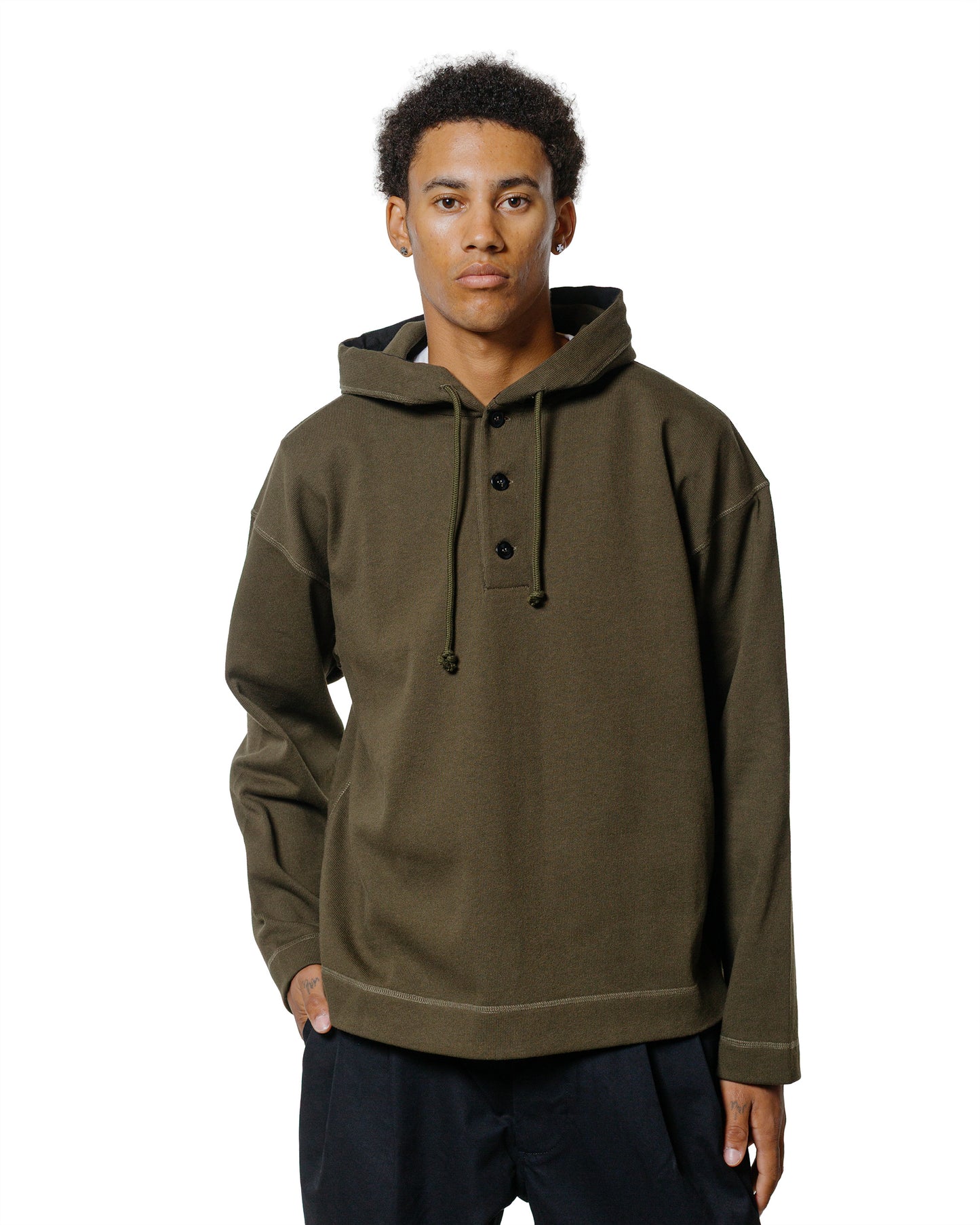 lost & found Margaret Howell MHL Button Hoodie Open End Jersey Seaweed