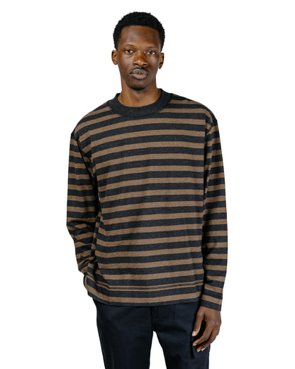MHL Crew Neck Matelot Light Cotton Melange Stripe Off BlackBark