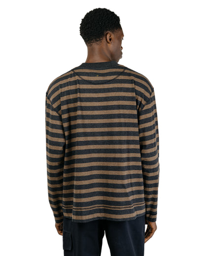 MHL Crew Neck Matelot Light Cotton Melange Stripe Off BlackBark
