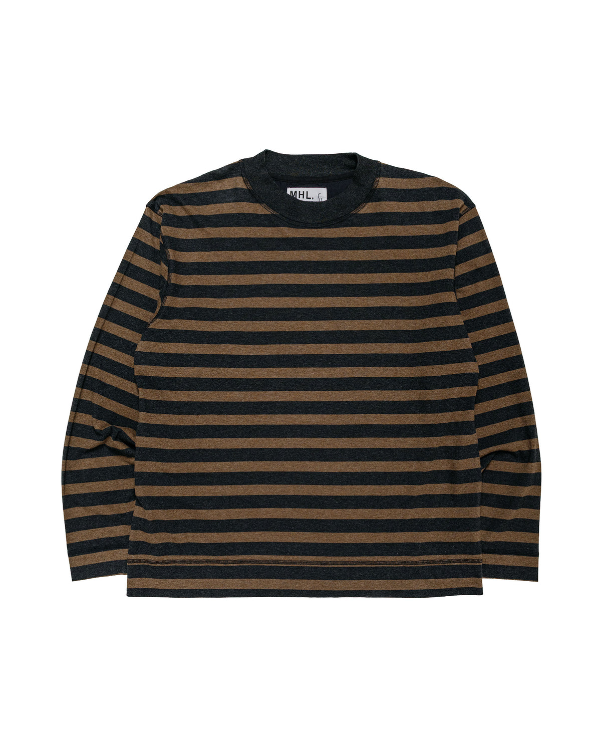 MHL Crew Neck Matelot Light Cotton Melange Stripe Off Black/Bark