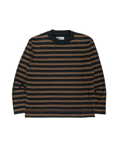 MHL Crew Neck Matelot Light Cotton Melange Stripe Off Black/Bark